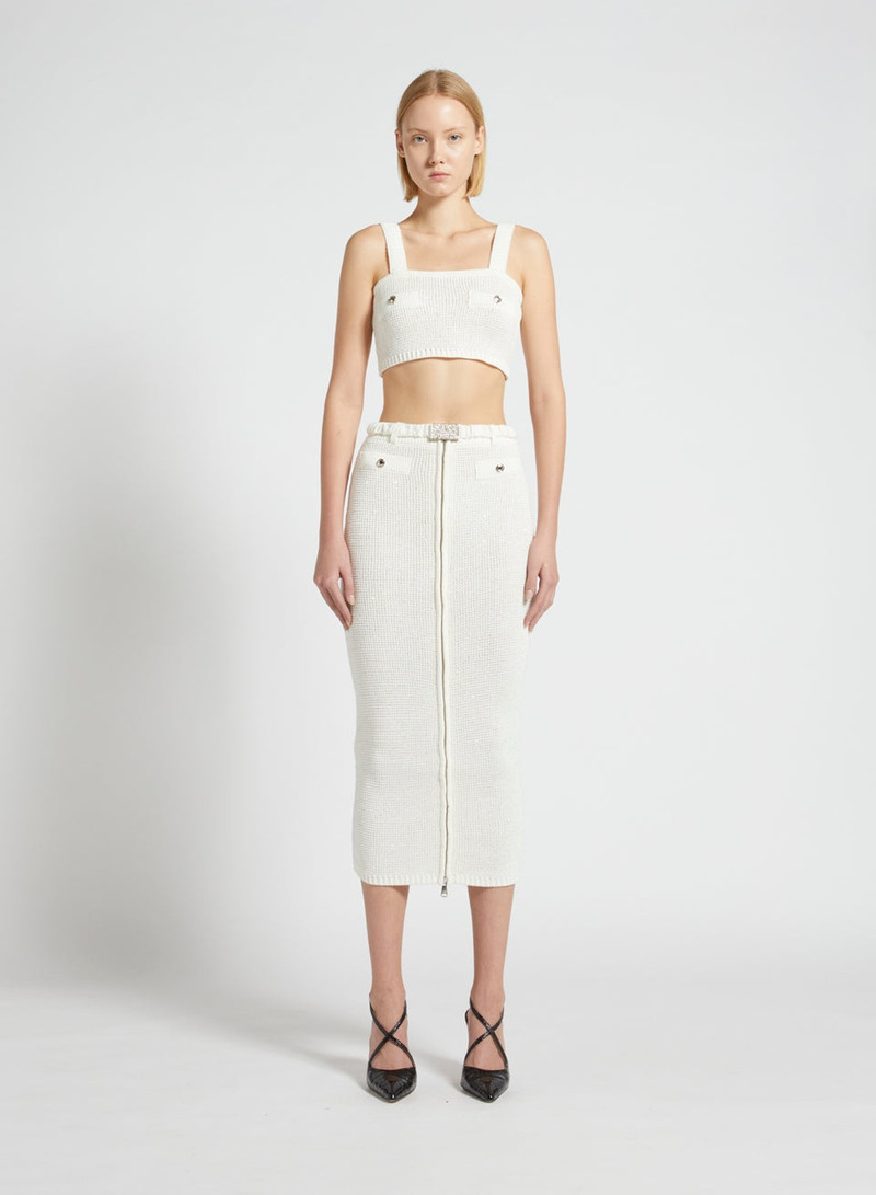 Alessandra Rich SEQUIN COTTON BLEND KNITTED MIDI SKIRT W/ZIP, BELT outlook