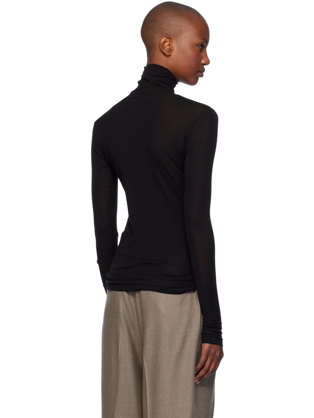 Black High Gauge Sheer Rib Turtleneck - 3