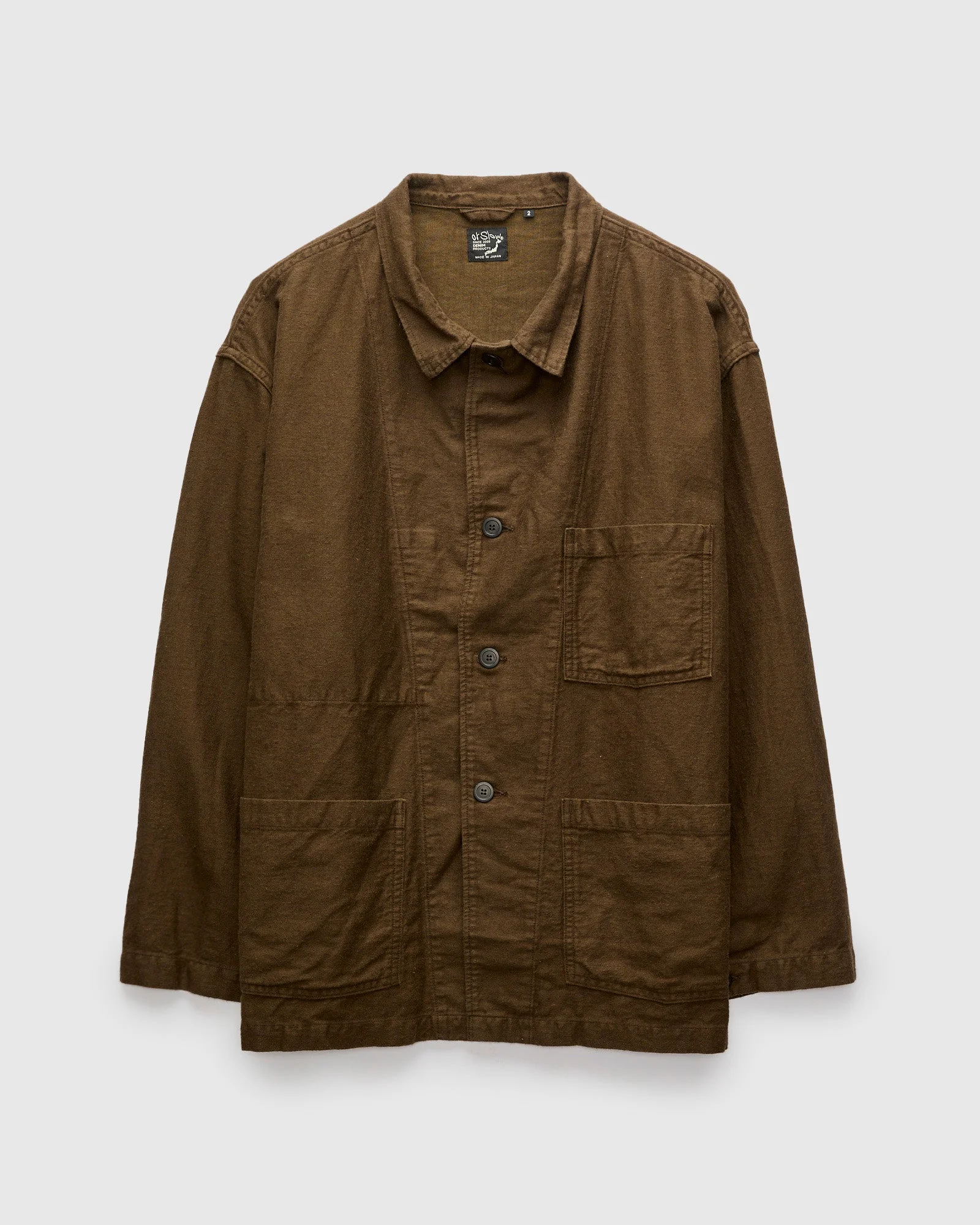 Linen Moleskin Simple Work Jacket in Coffee Brown - 1