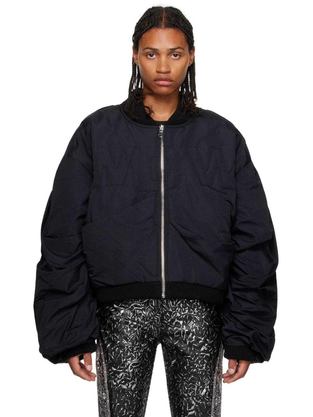 Black Draped Bomber Jacket - 1