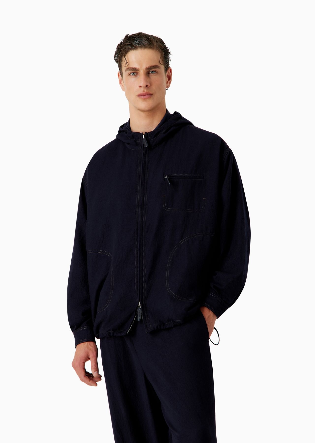 Single-breasted blouson in crinkled wool flannel - 2