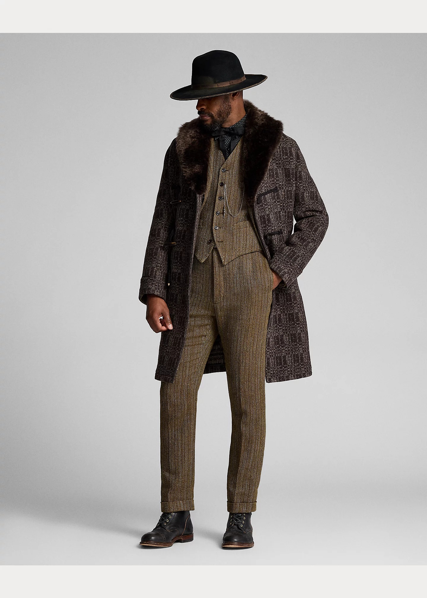Shearling-Collar Jacquard Coat - 2