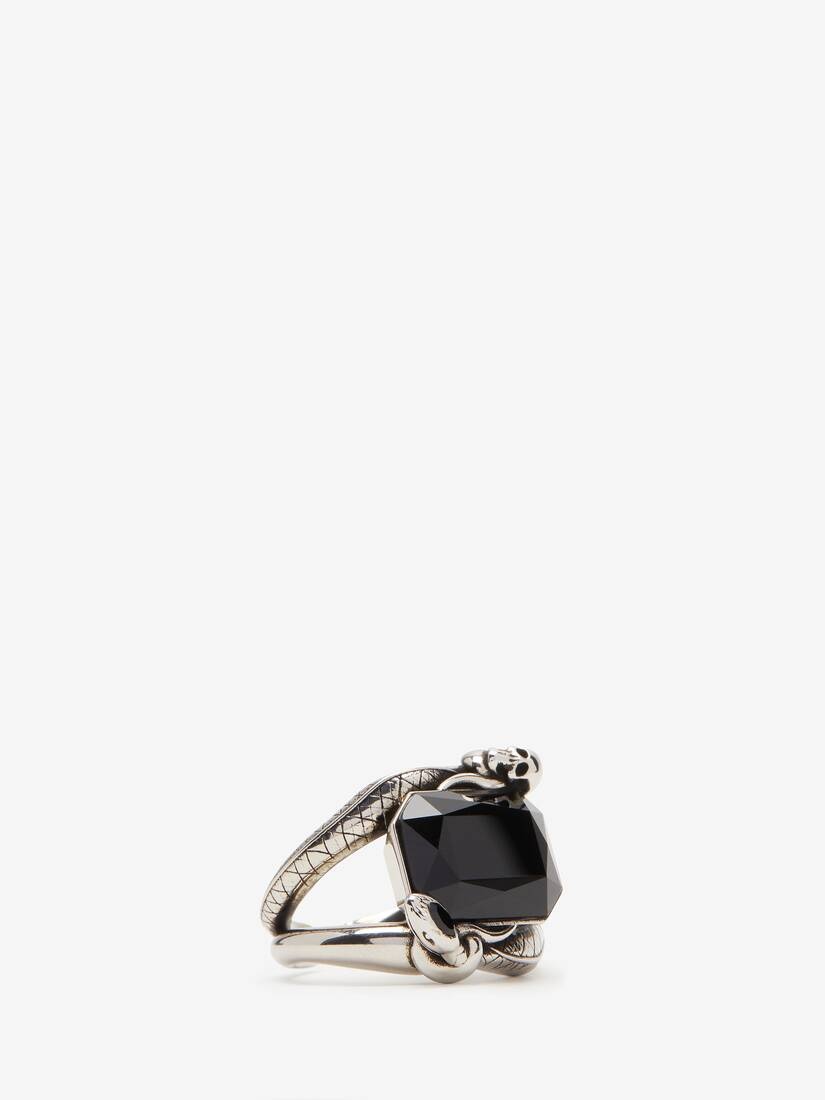 Men's Snake & Skull Jewelled Ring in Antique Silver - 3