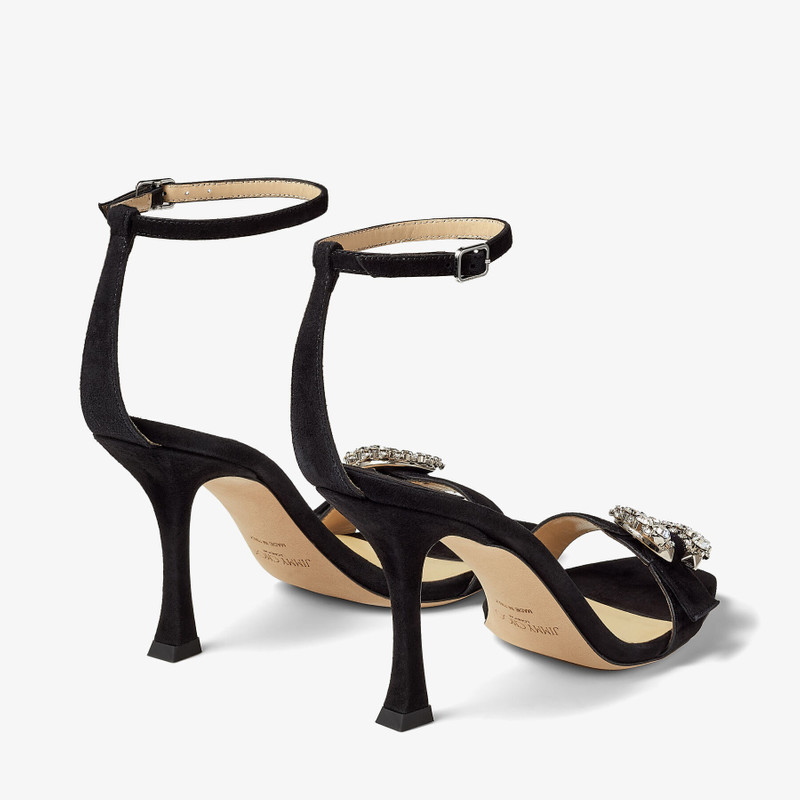 Marsai 90 Black Suede Sandals with Crystal Buckle 5