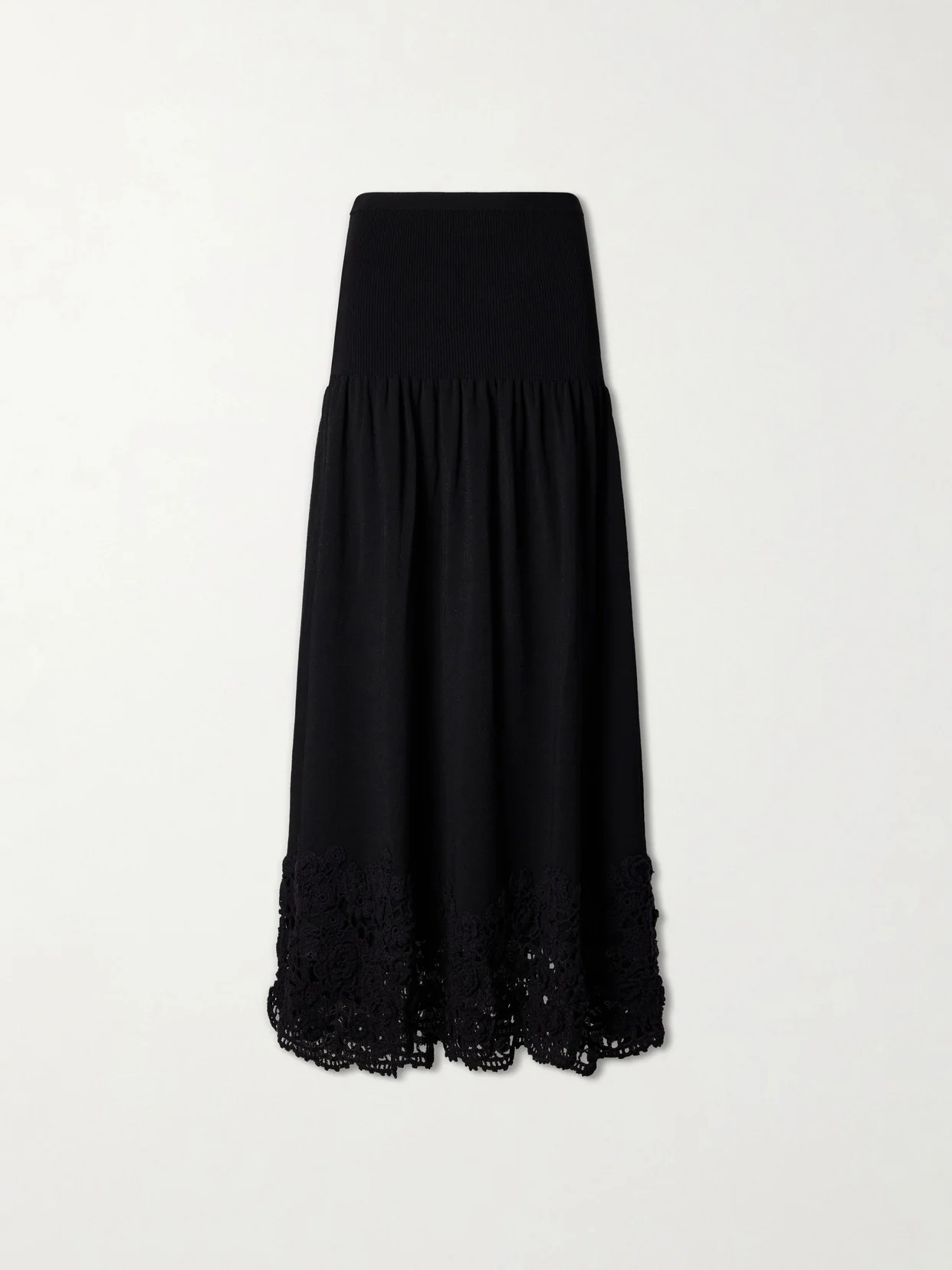 Leona Crochet-trimmed Ribbed Midi Skirt - 1