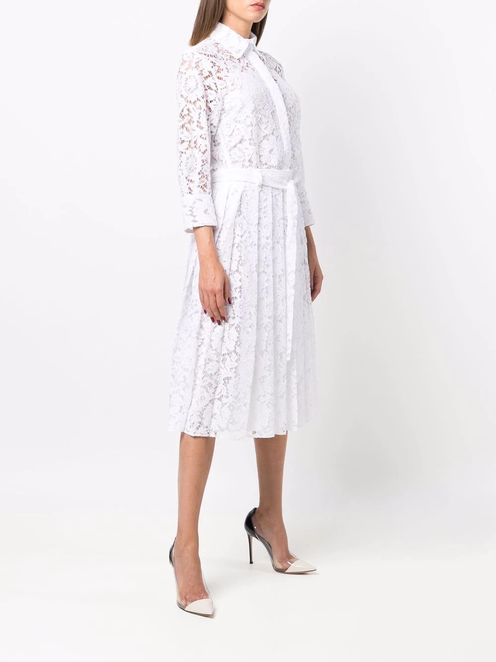 floral-lace pleated shirt-dress - 3