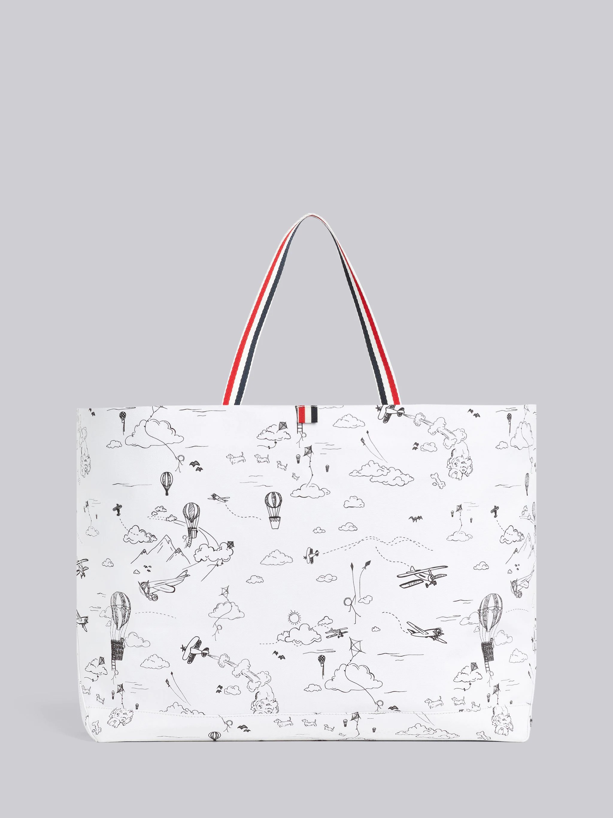Black and White Cotton Canvas Sky Motif Drawstring Large Tool Tote - 4