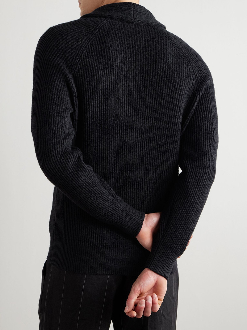 Shawl-Collar Ribbed Cotton Cardigan Black 3