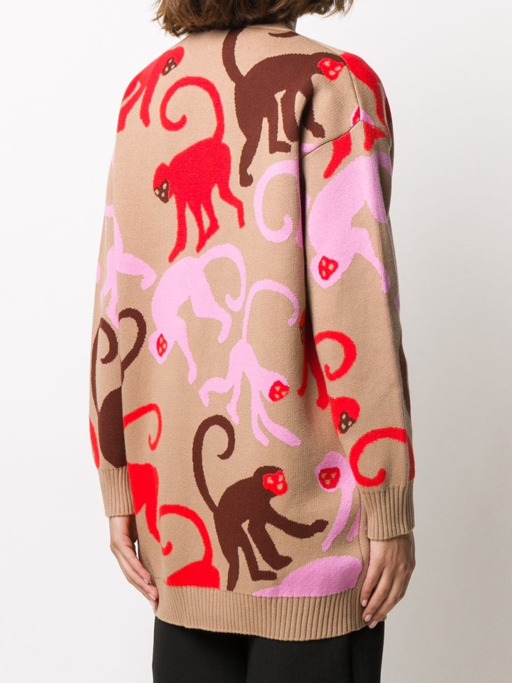 monkey intarsia oversized cardigan - 4