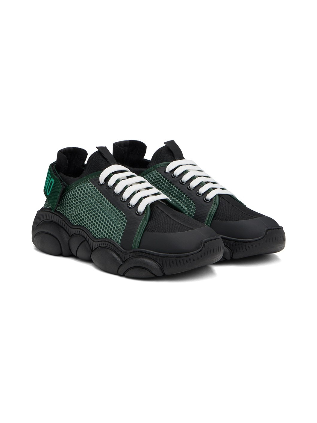 Black & Green Logo Tape Teddy Sneakers - 4