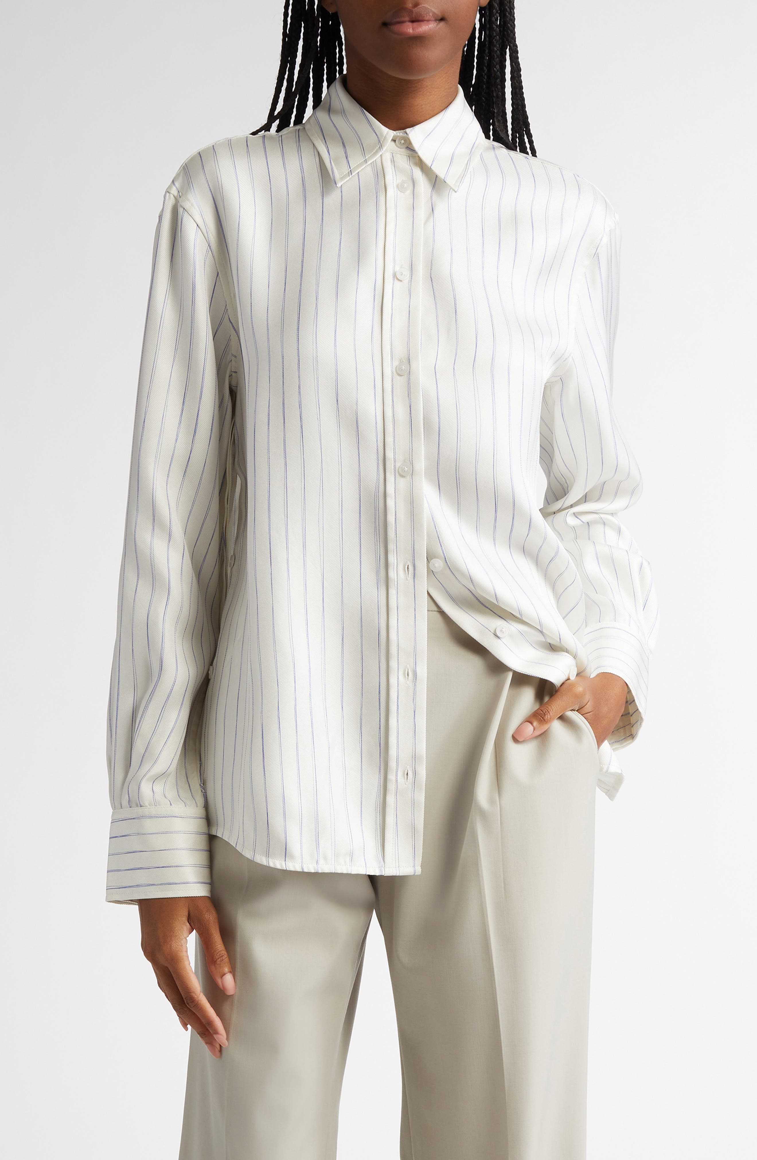 Proenza Schouler Madison Stripe Silk Twill Button-Up Shirt in Ivory Multi at Nordstrom - 1