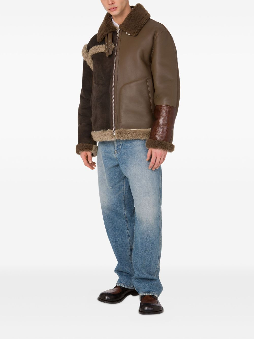 shearling-trimmed leather jacket - 2