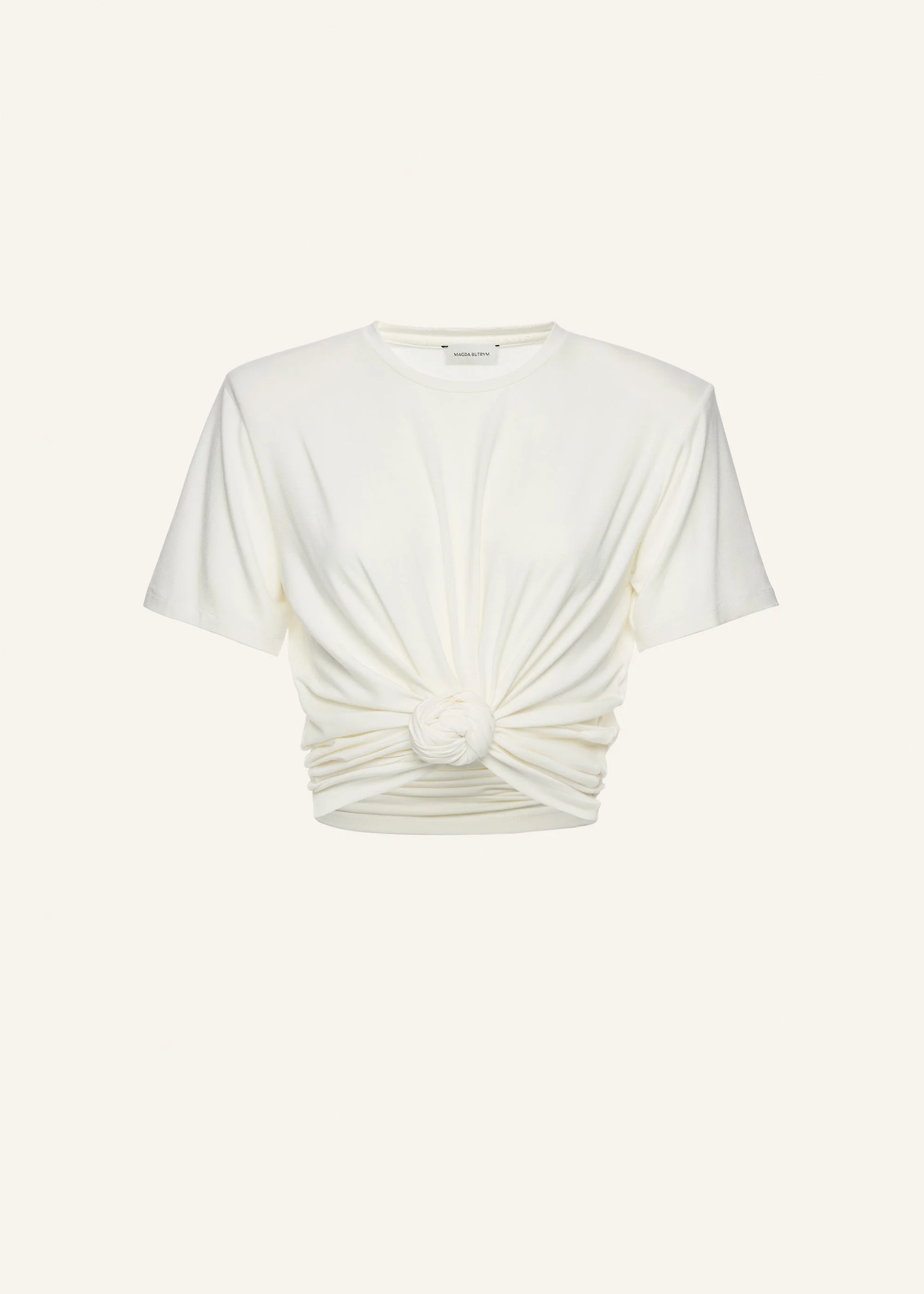 Knotted jersey t-shirt in cream - 1