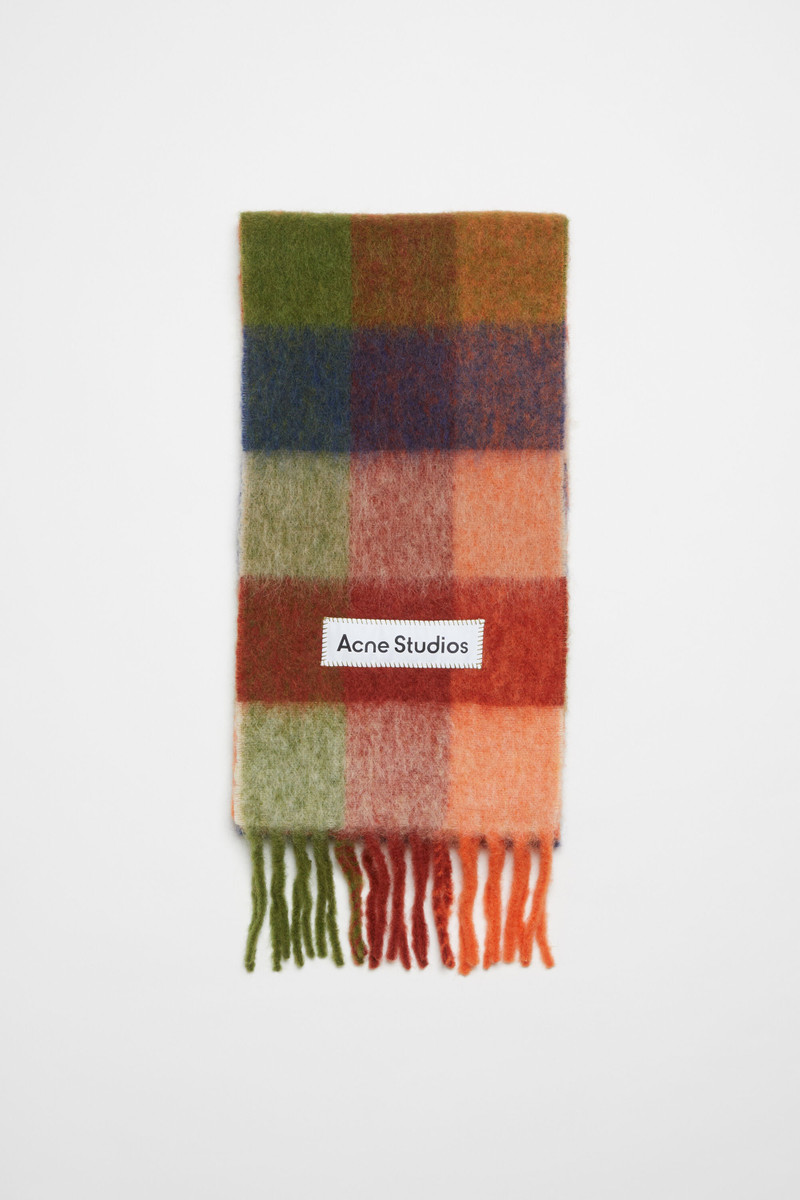 Mohair check scarf - 오렌지 / 녹색 - 1