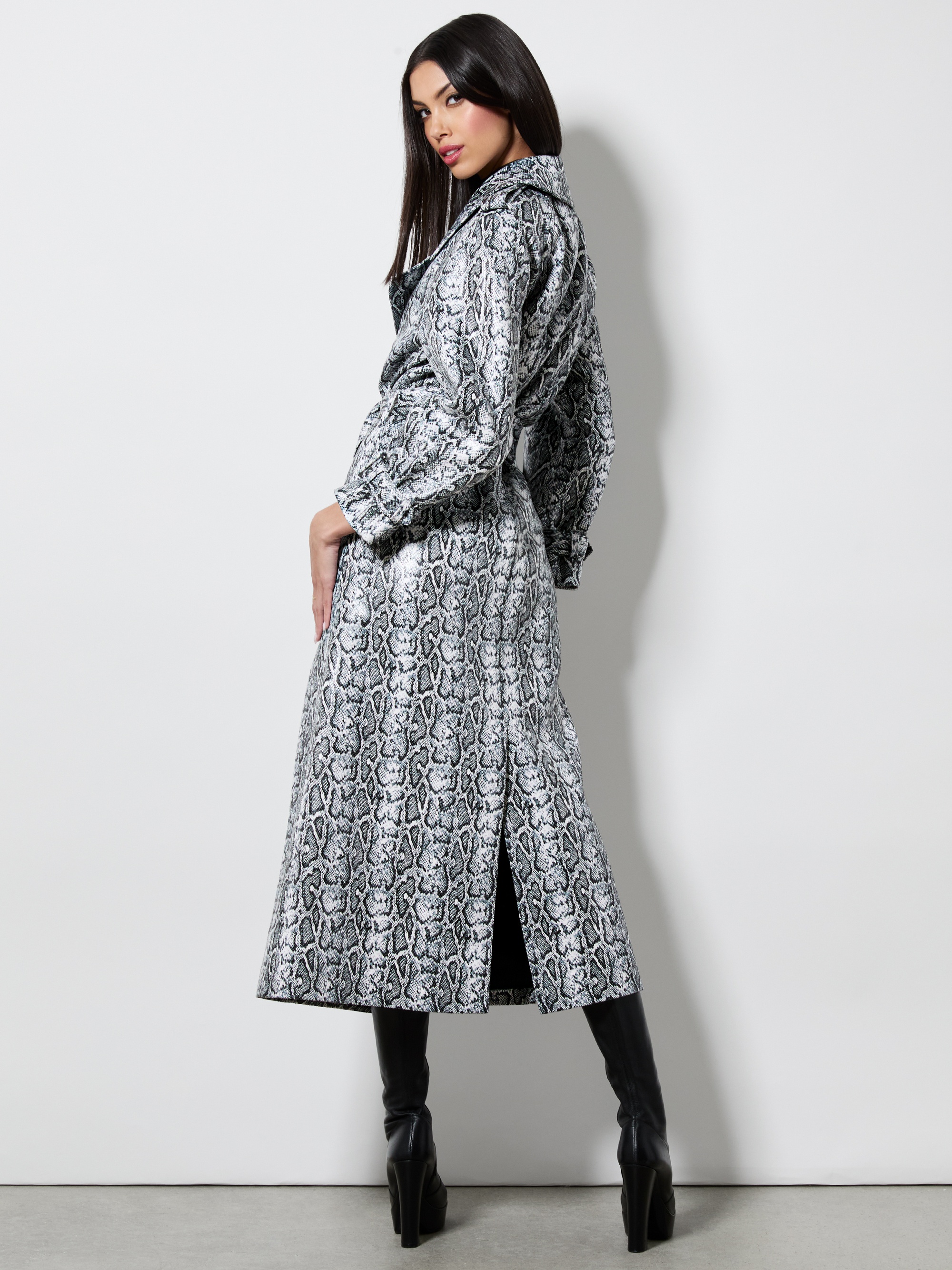 JARRETT VEGAN SNAKE STRONG SHOULDER MAXI COAT - 4