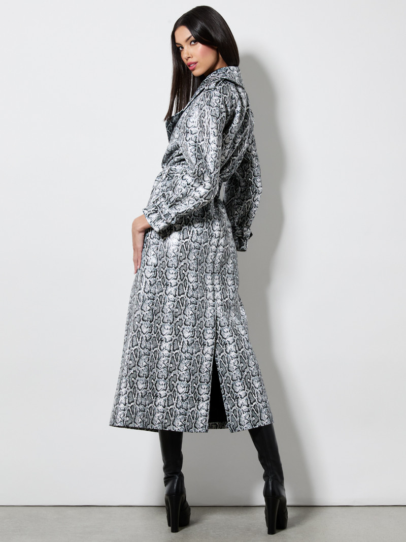 Alice + Olivia JARRETT VEGAN SNAKE STRONG SHOULDER MAXI COAT outlook