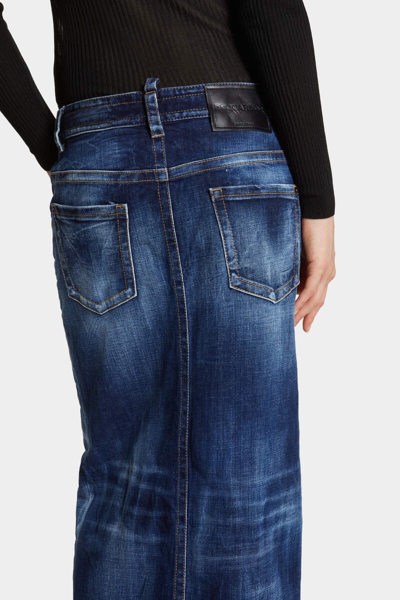MEDIUM WASH FRONT SPLIT JEAN SKIRT - 5