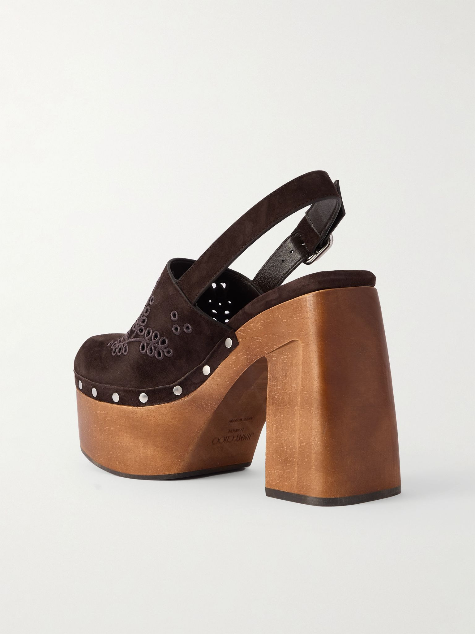 Alida 135 embroidered studded suede platform clogs Chocolate - 3