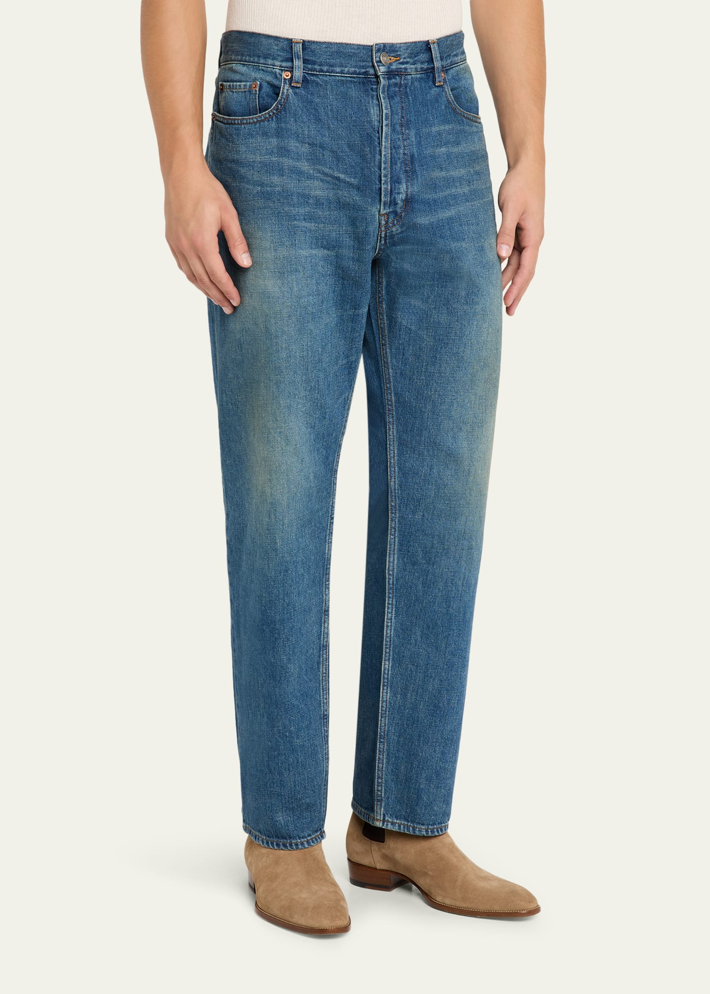 Men's Dark Blue Denim Hi Rise Long Mick Jean - 4