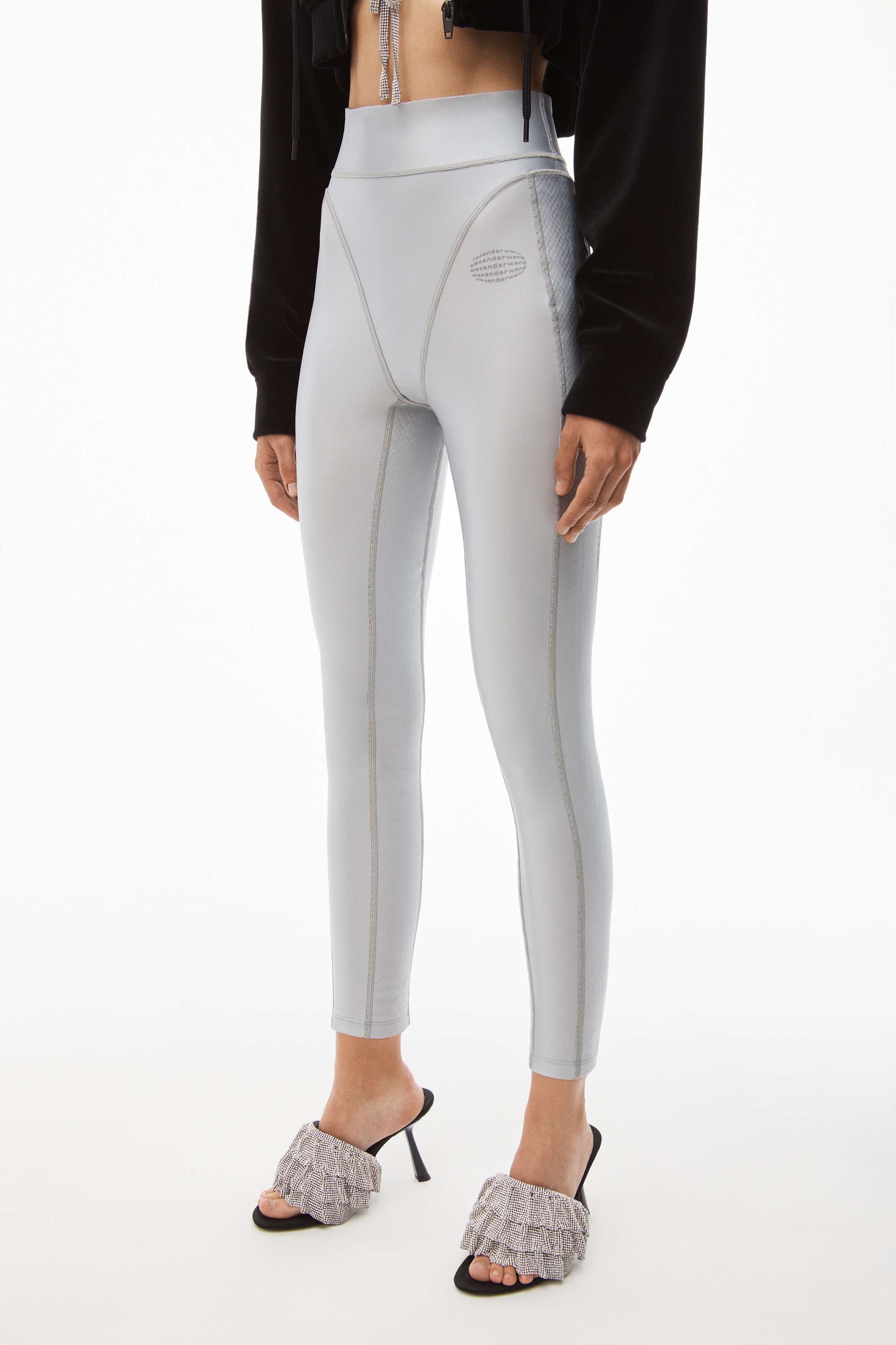 Alexander Wang Logo Elastic Legging In Ribbed Jersey In Grey