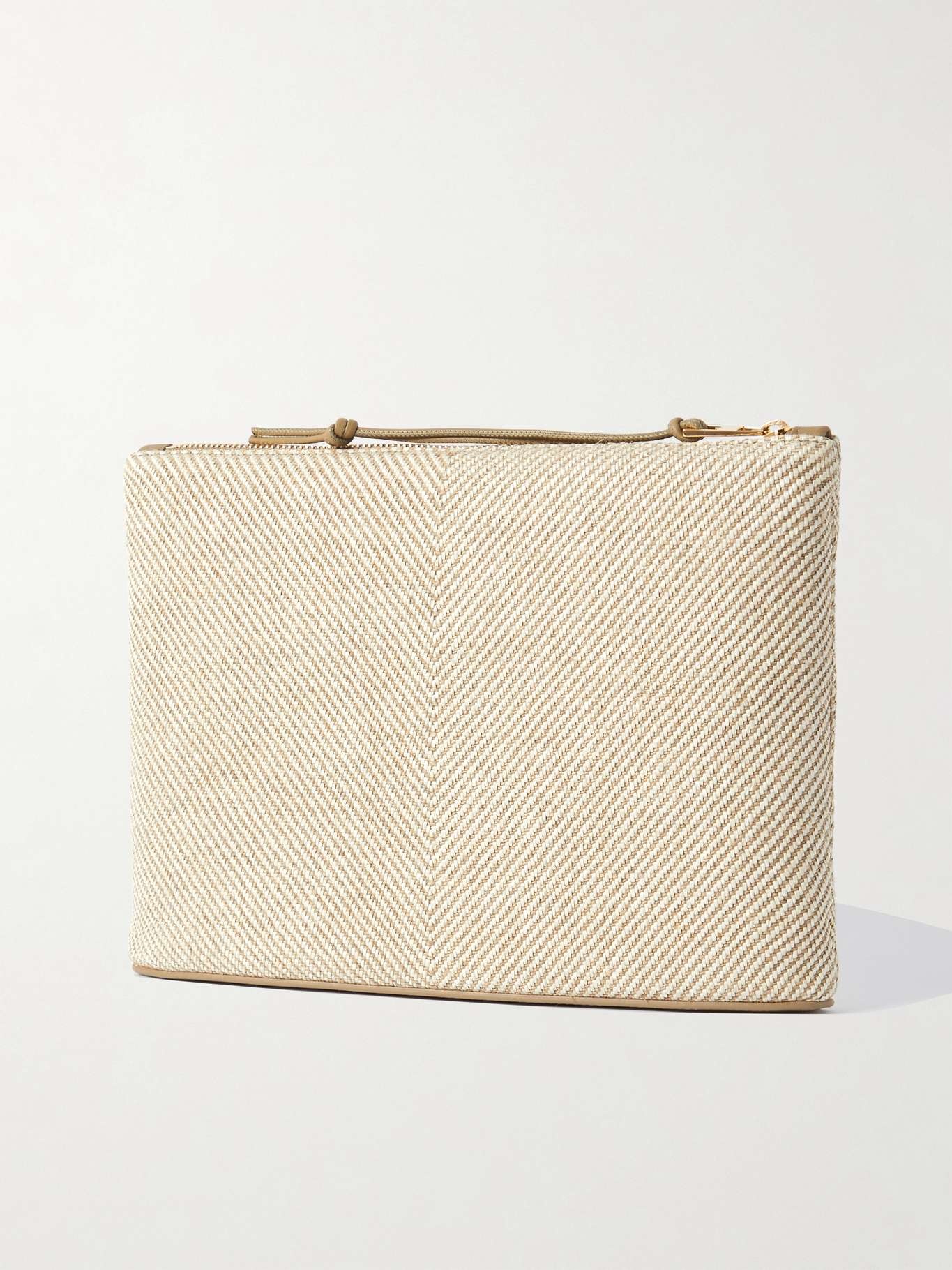 Oblong leather-trimmed canvas-jacquard pouch - 3