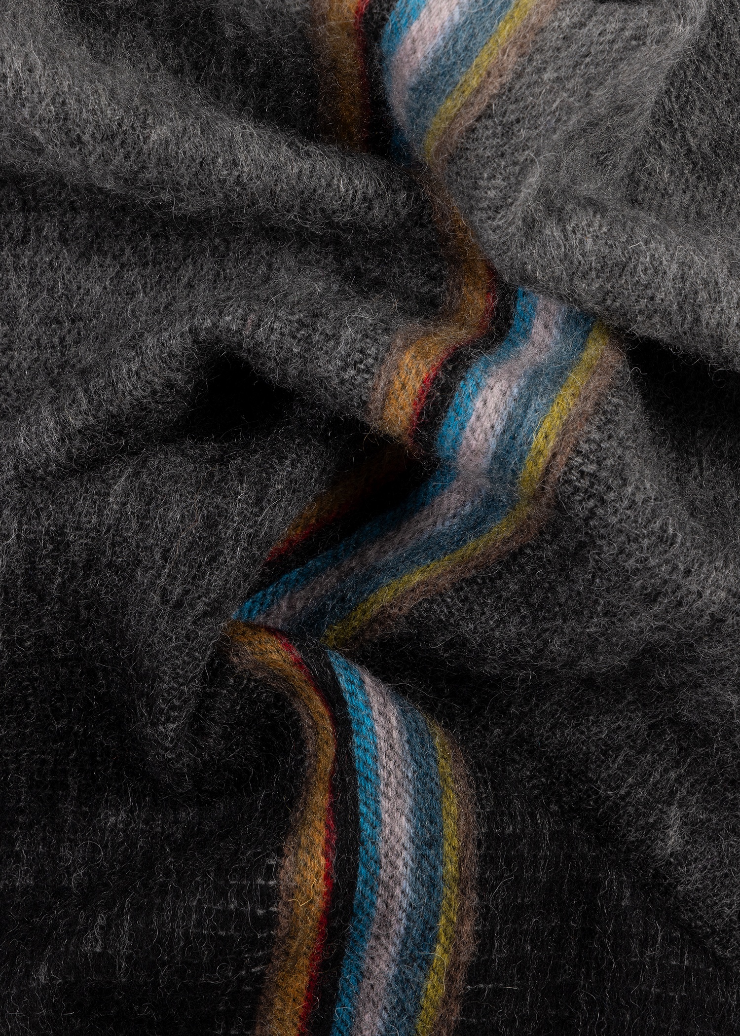 Charcoal Cashmere-Blend Gradient Stripe Scarf - 4