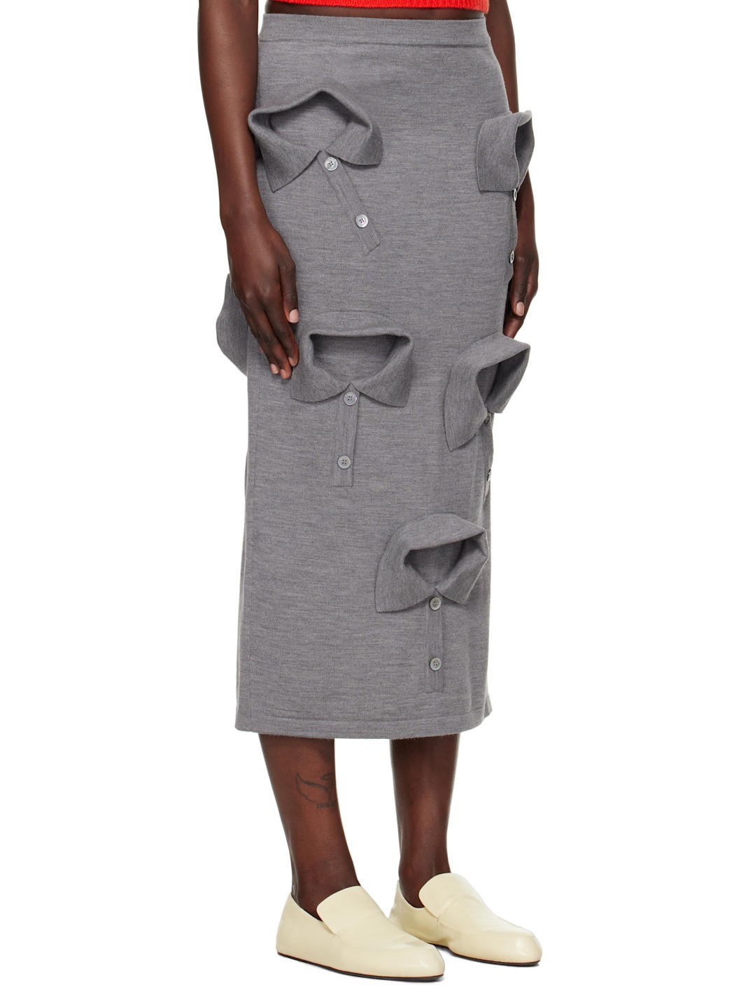 Gray Multi Collar Maxi Skirt - 2