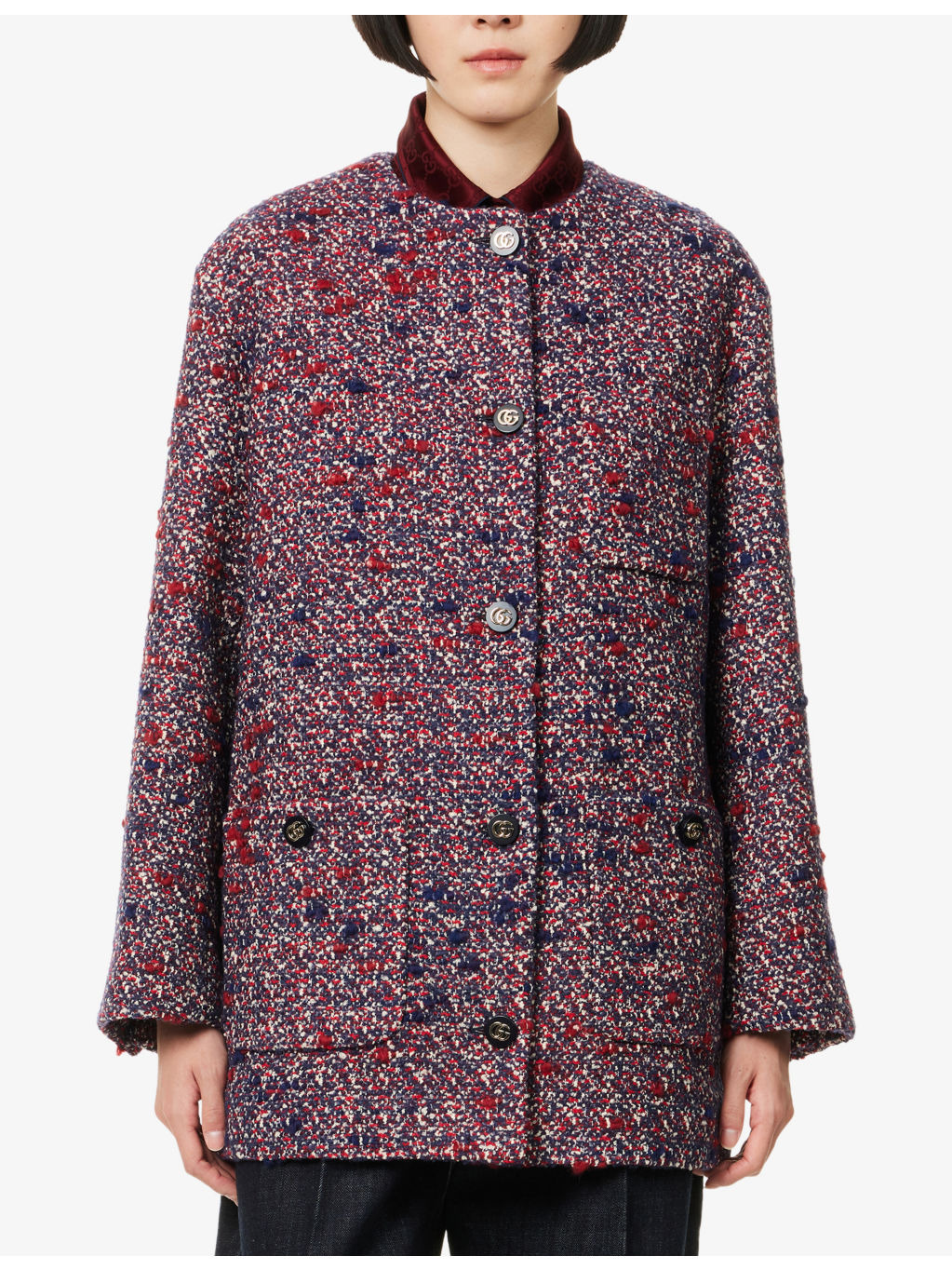 Boucle-Texture Round-Neck Wool-Blend Jacket - 3