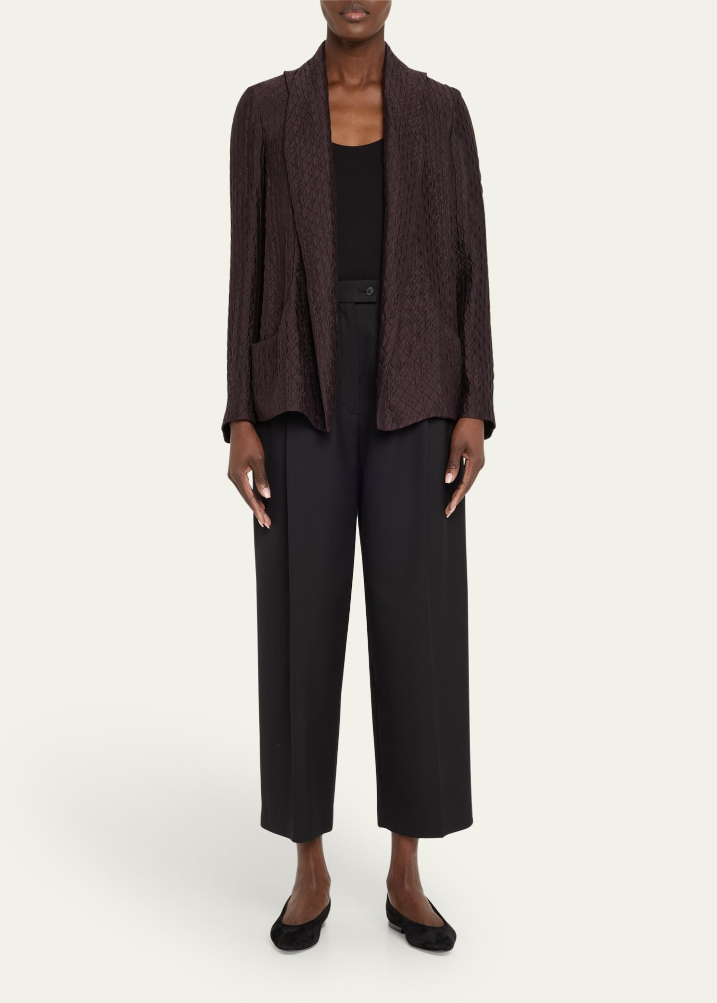 Annie Open-Front Fluid Diamond Cloquet Silk Jacket - 2