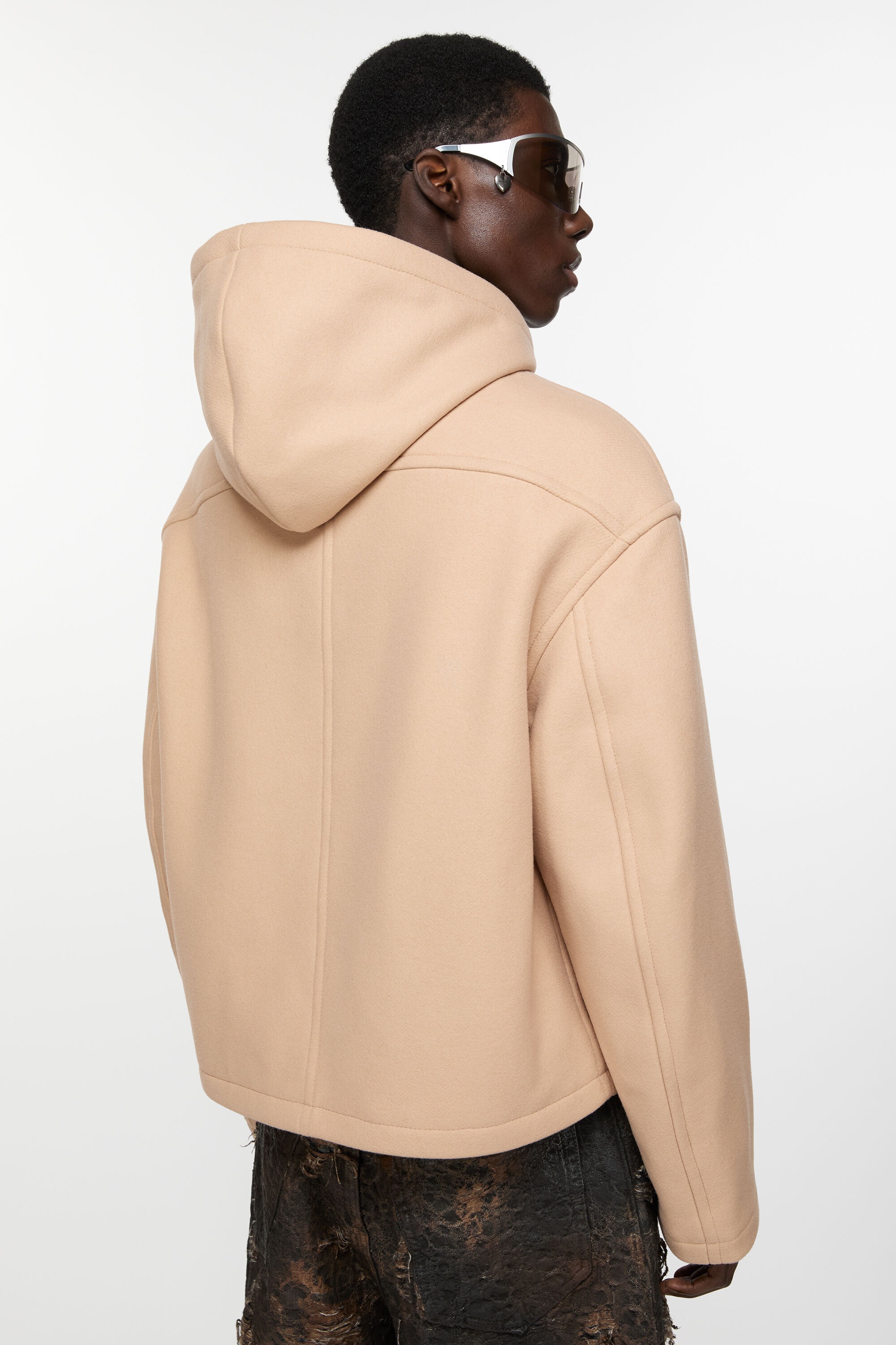 Hooded wool jacket - Camel Beige - 4