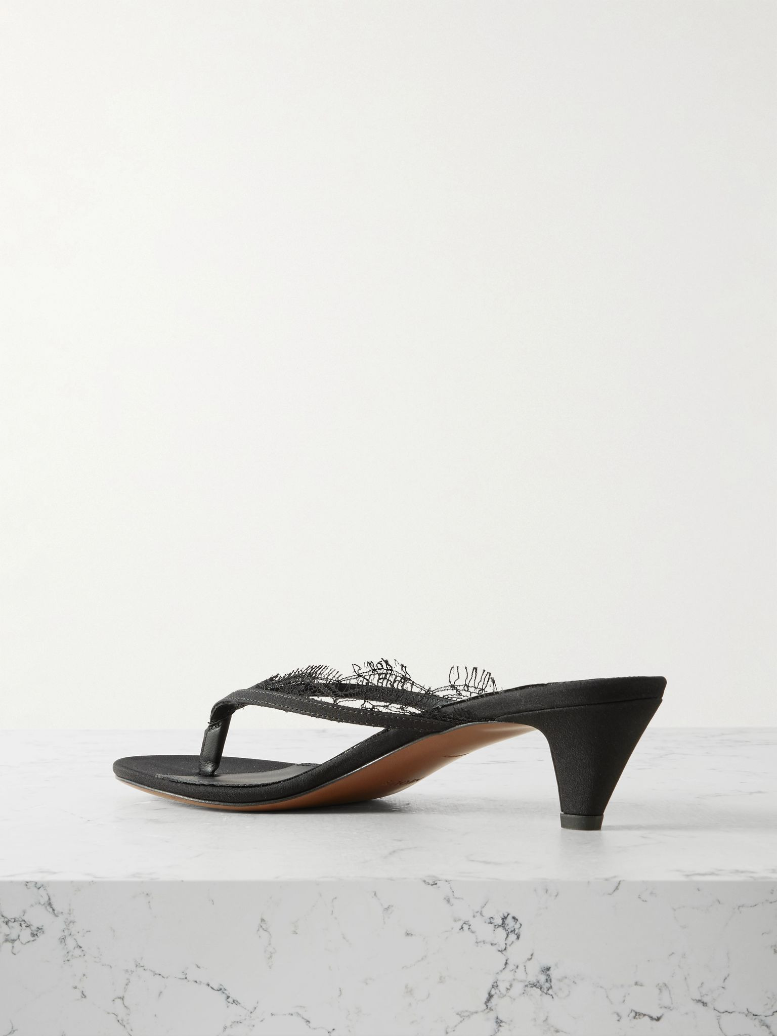 Kalliope lace and leather-trimmed crepe de chine sandals Black - 3
