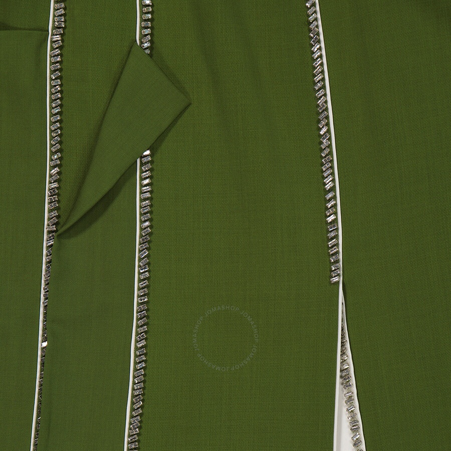 Burberry Ladies Cedar Green Crystal Detail Panelled Wool-Crepe A-Line Skirt - 7