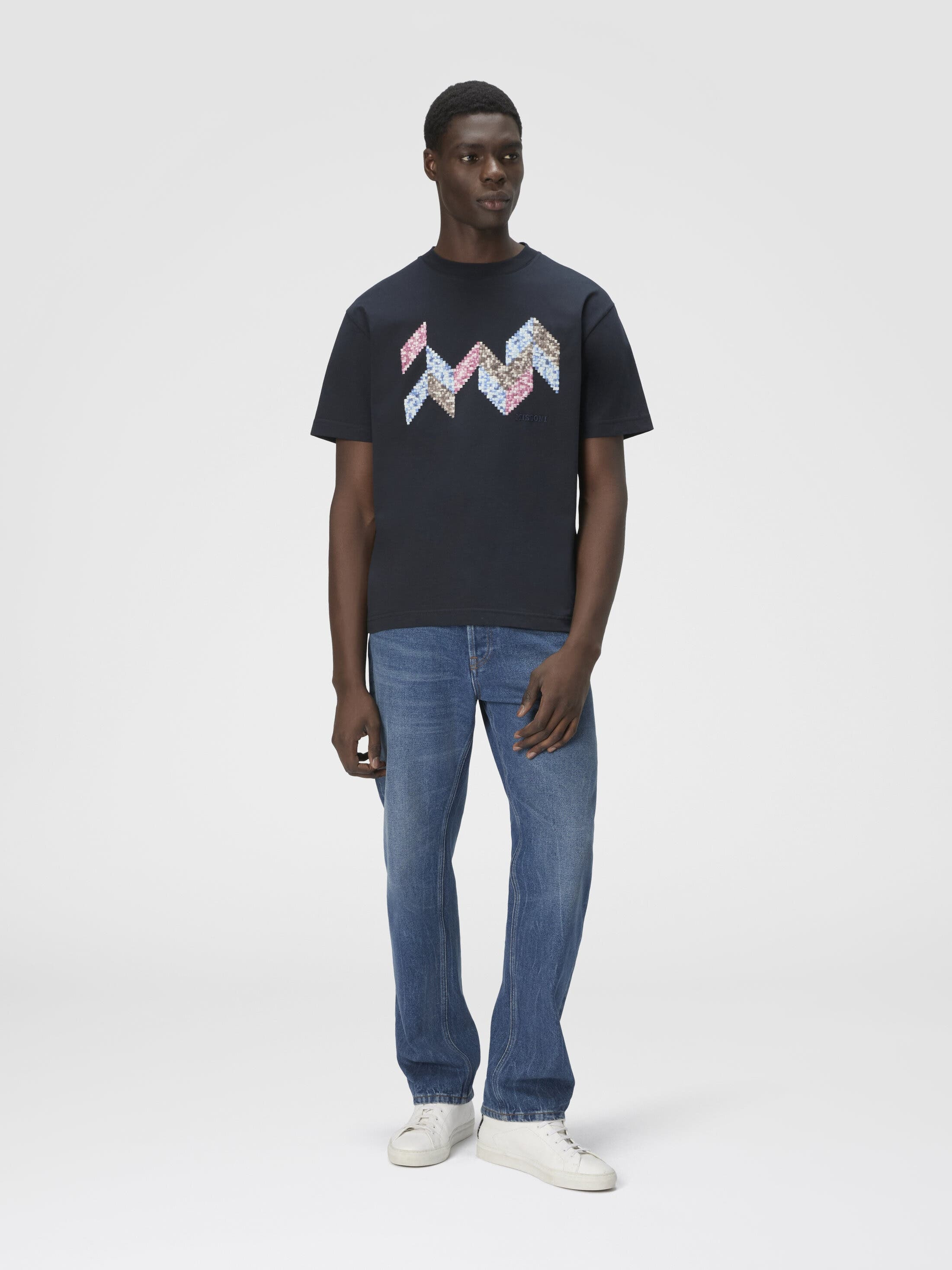 Missoni Short Sleeve T-shirt With Flame Zigzag Insert And Logo in Blue at Nordstrom - 2