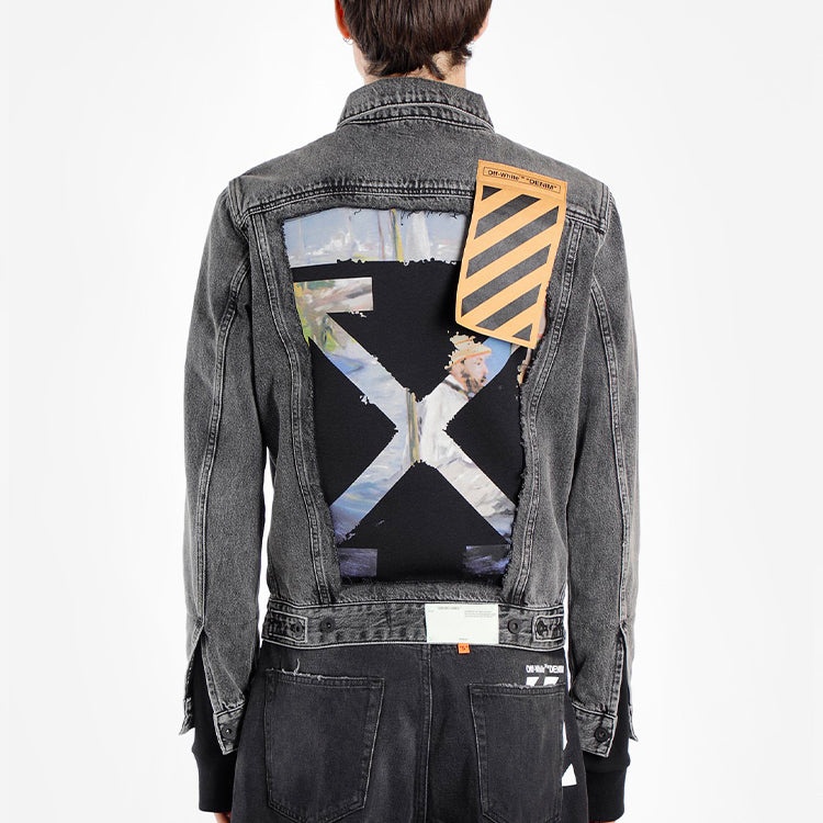 Off-White Pattern Arrow Printing Splicing Pattern Denim Jacket Gray OMYE019G20DEN0010888 - 4