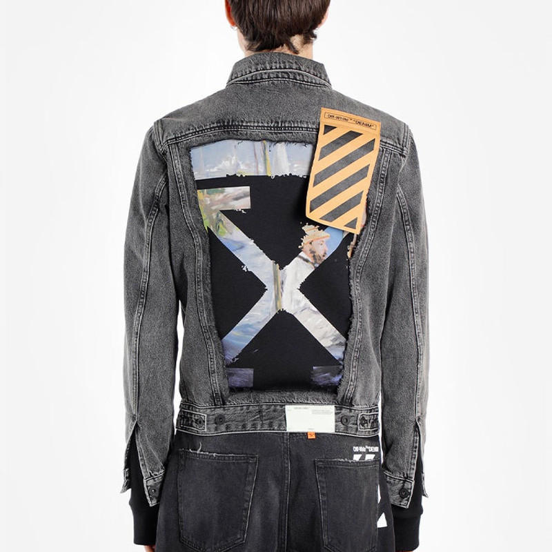 Off-White Pattern Arrow Printing Splicing Pattern Denim Jacket Gray OMYE019G20DEN0010888 4
