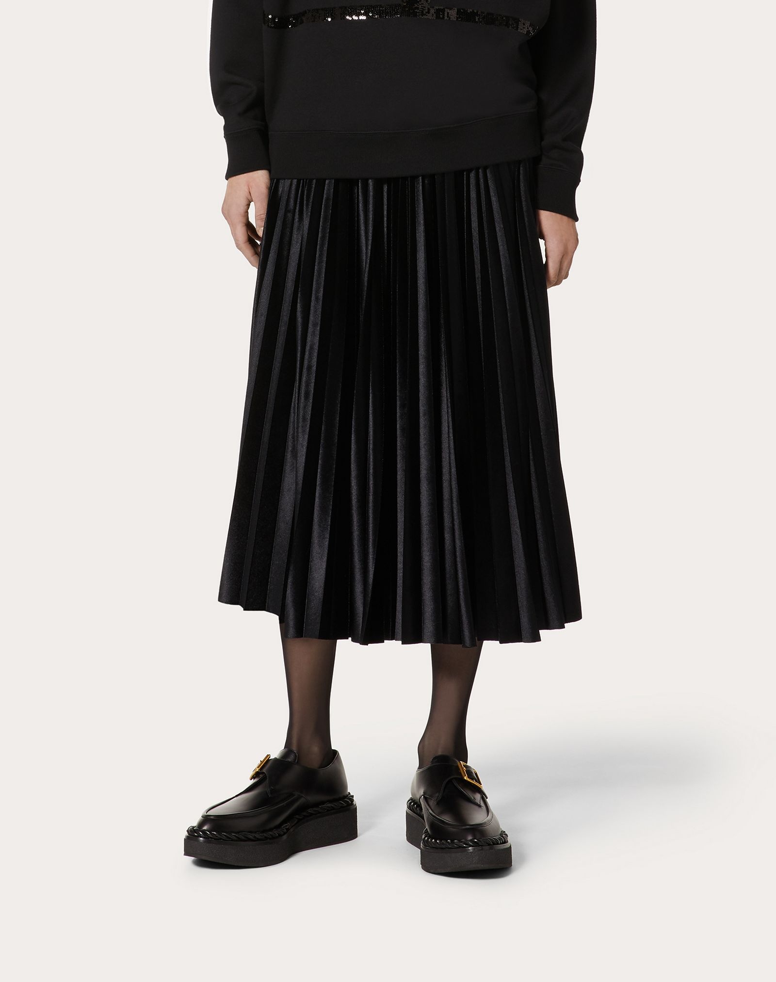 Pleated Jersey Velvet Skirt - 3