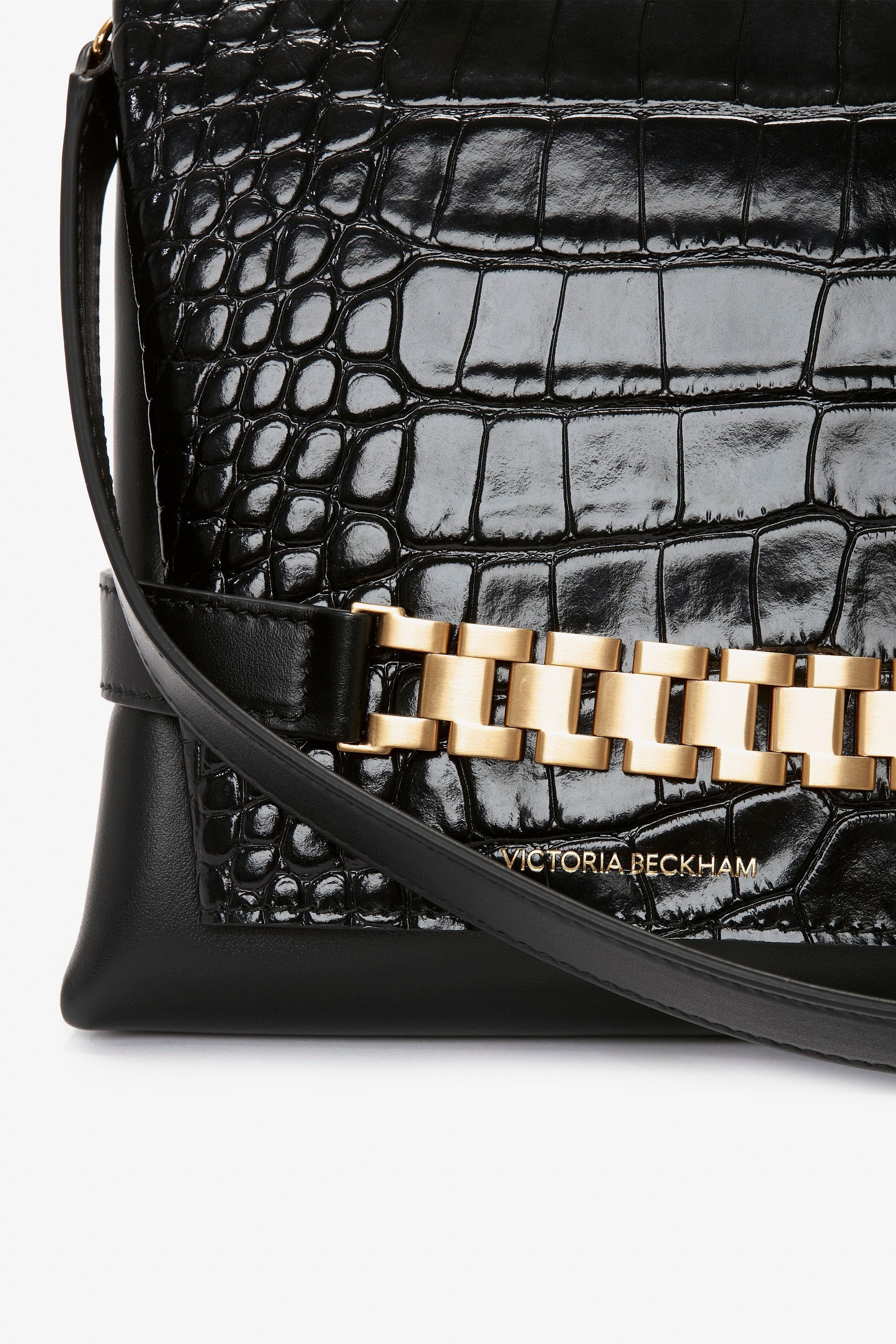 Chain Pouch With Strap In Black Croc-Effect Leather - 9