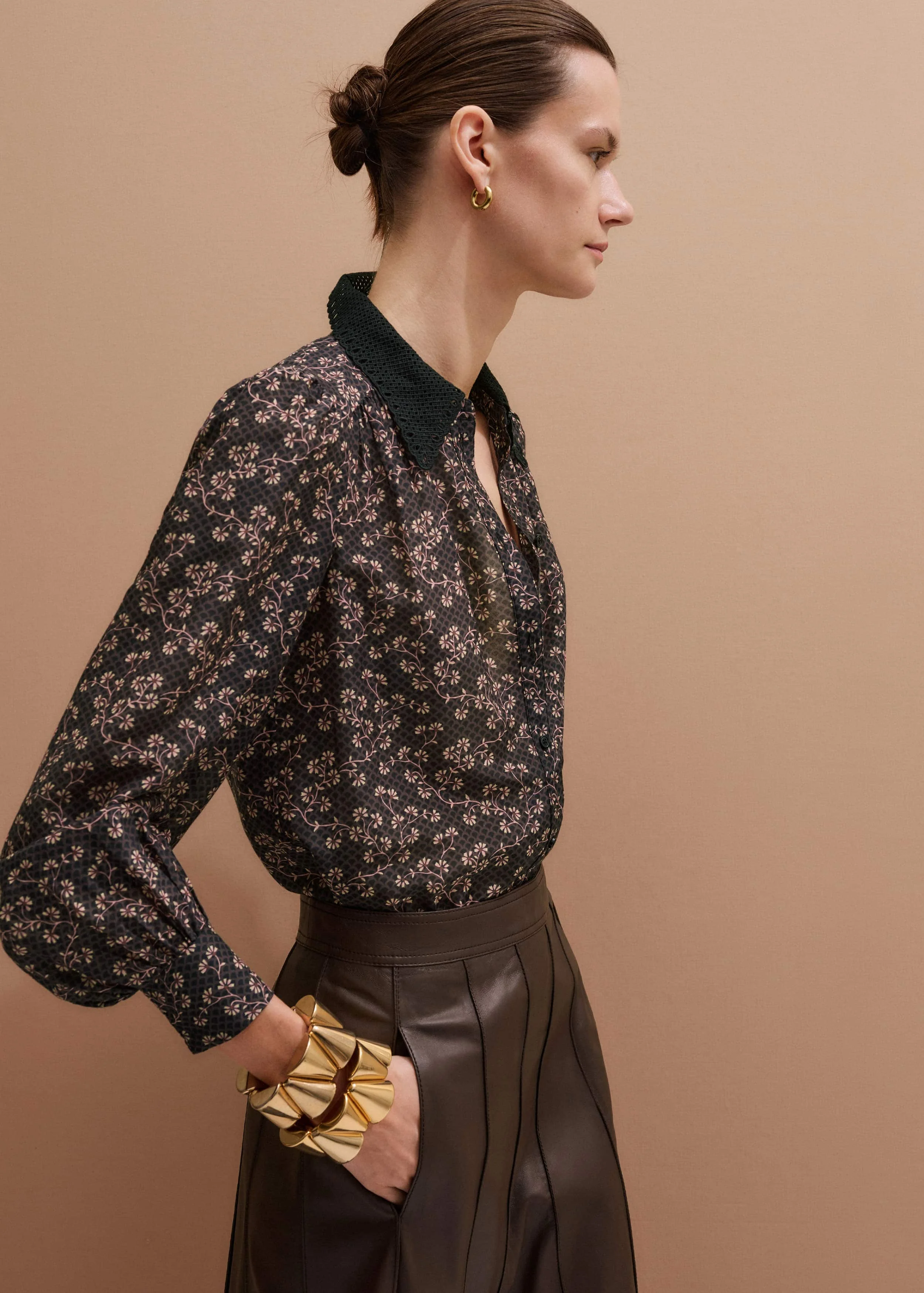 Contrast Collar Blouse - 1