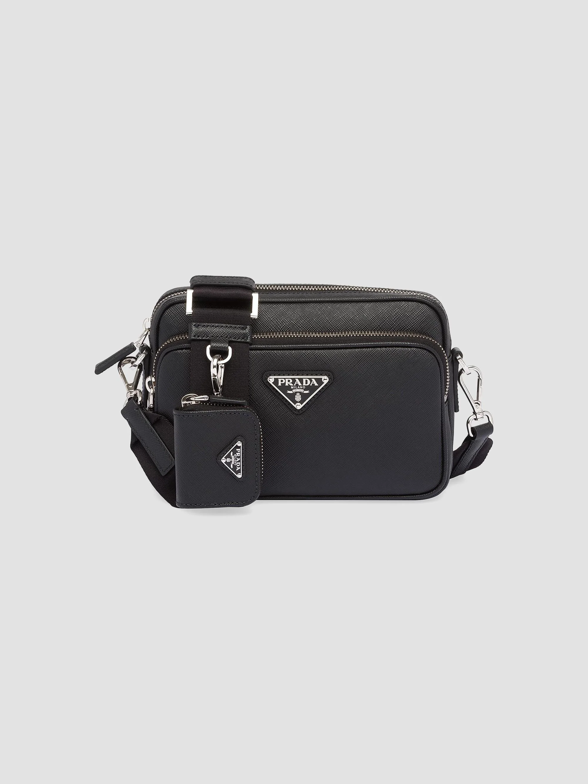 Men's Saffiano Leather Shoulder Bag - Black - 1