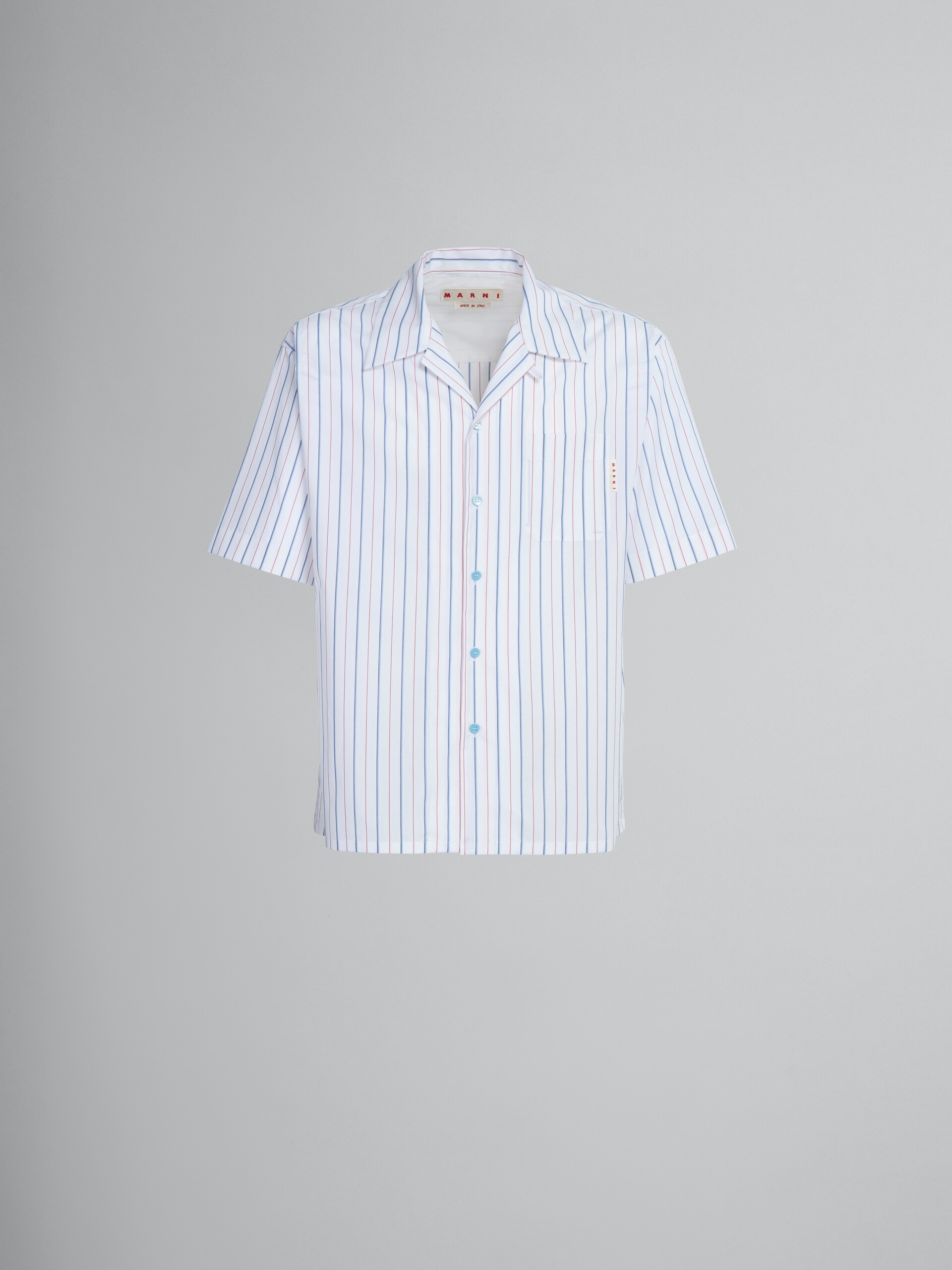 BOWLING SHIRT IN WHITE STRIPED BIO POPLIN - 1