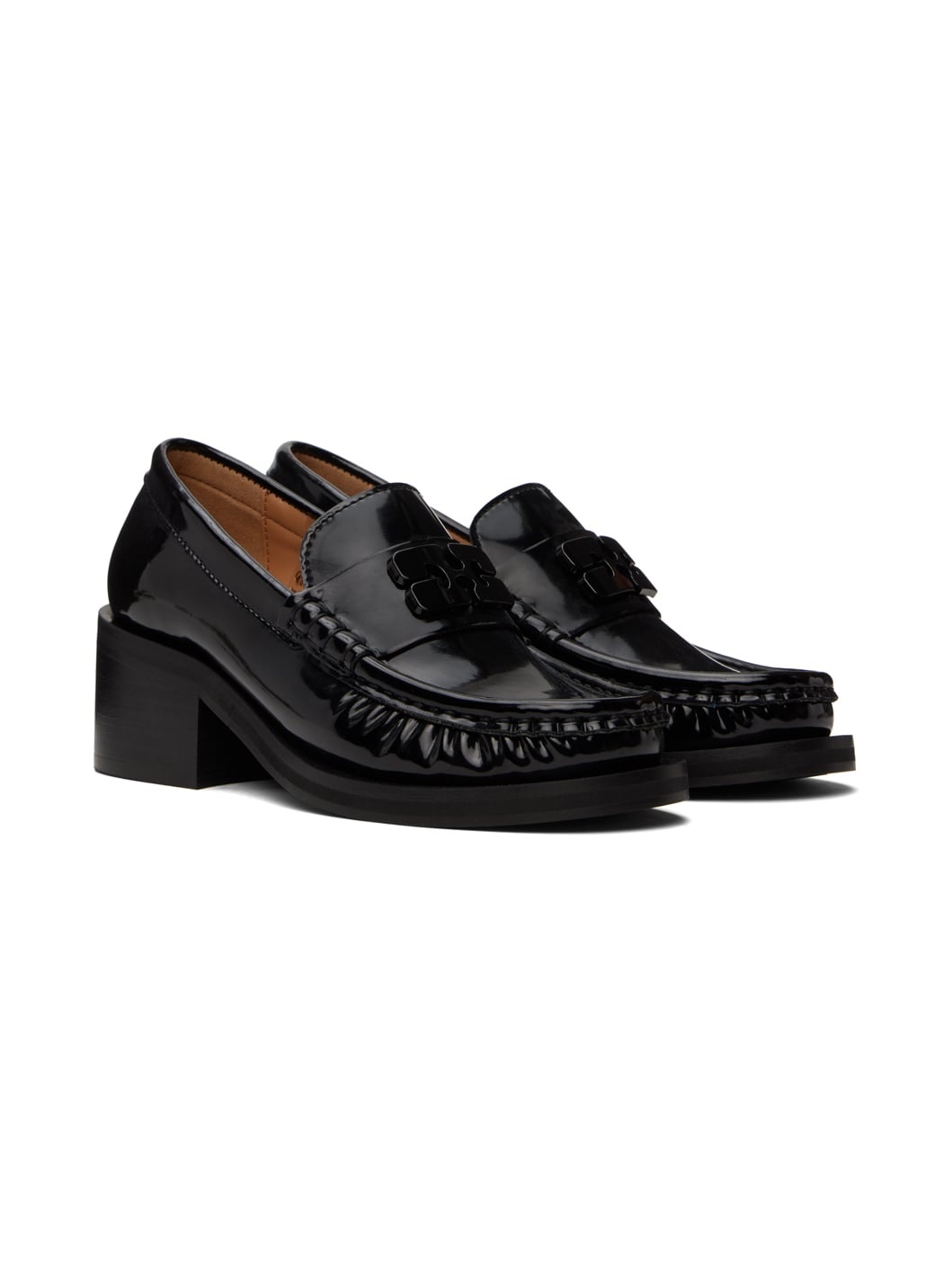 Black Butterfly Logo Mid Heel Loafers - 4