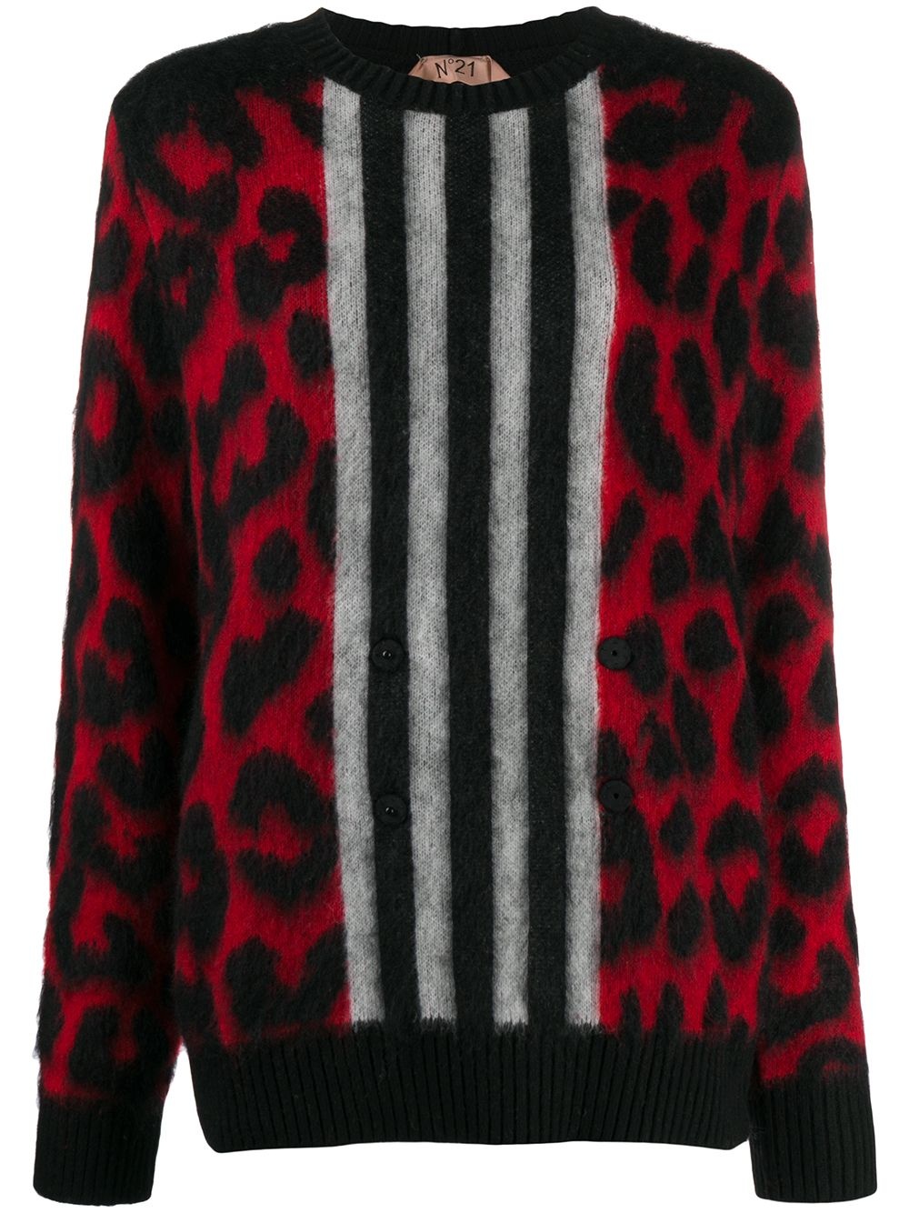 leopard pattern striped jumper - 1