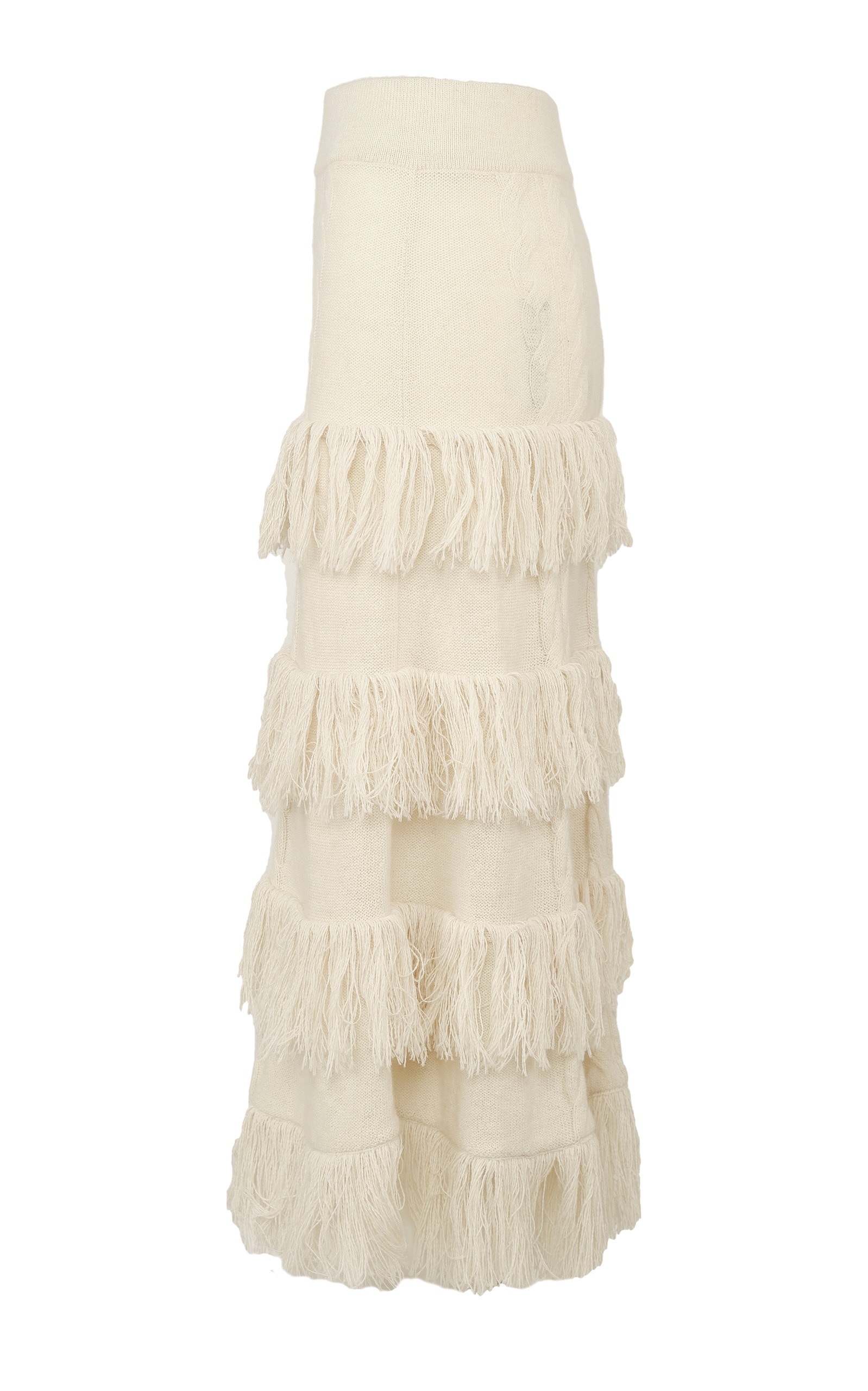 No Doubts Fringed-Trim Alpaca Midi Skirt white - 6