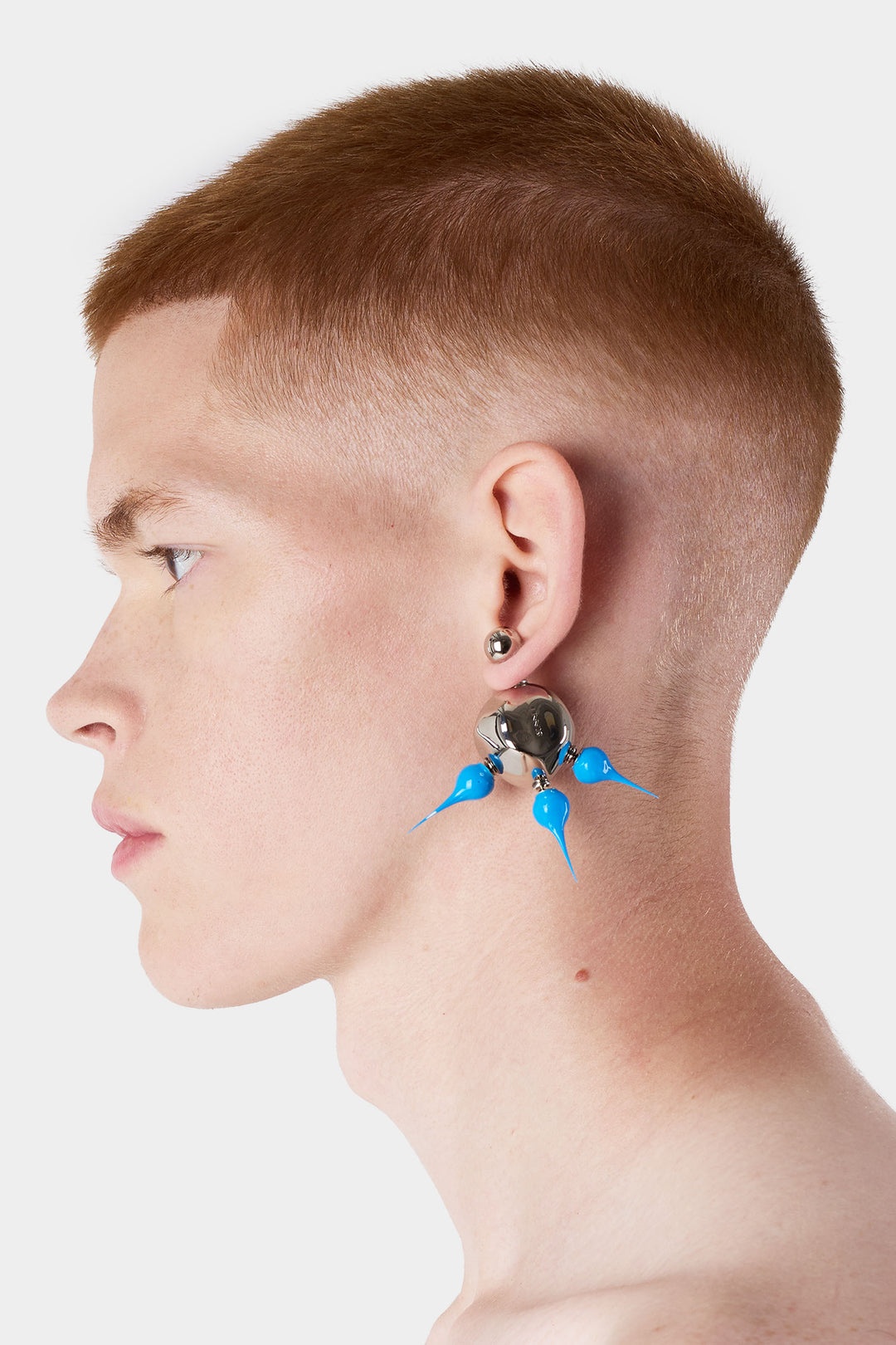 SPIKE RUBBERIZED ROUND EARRINGS / silver / turquoise - 3