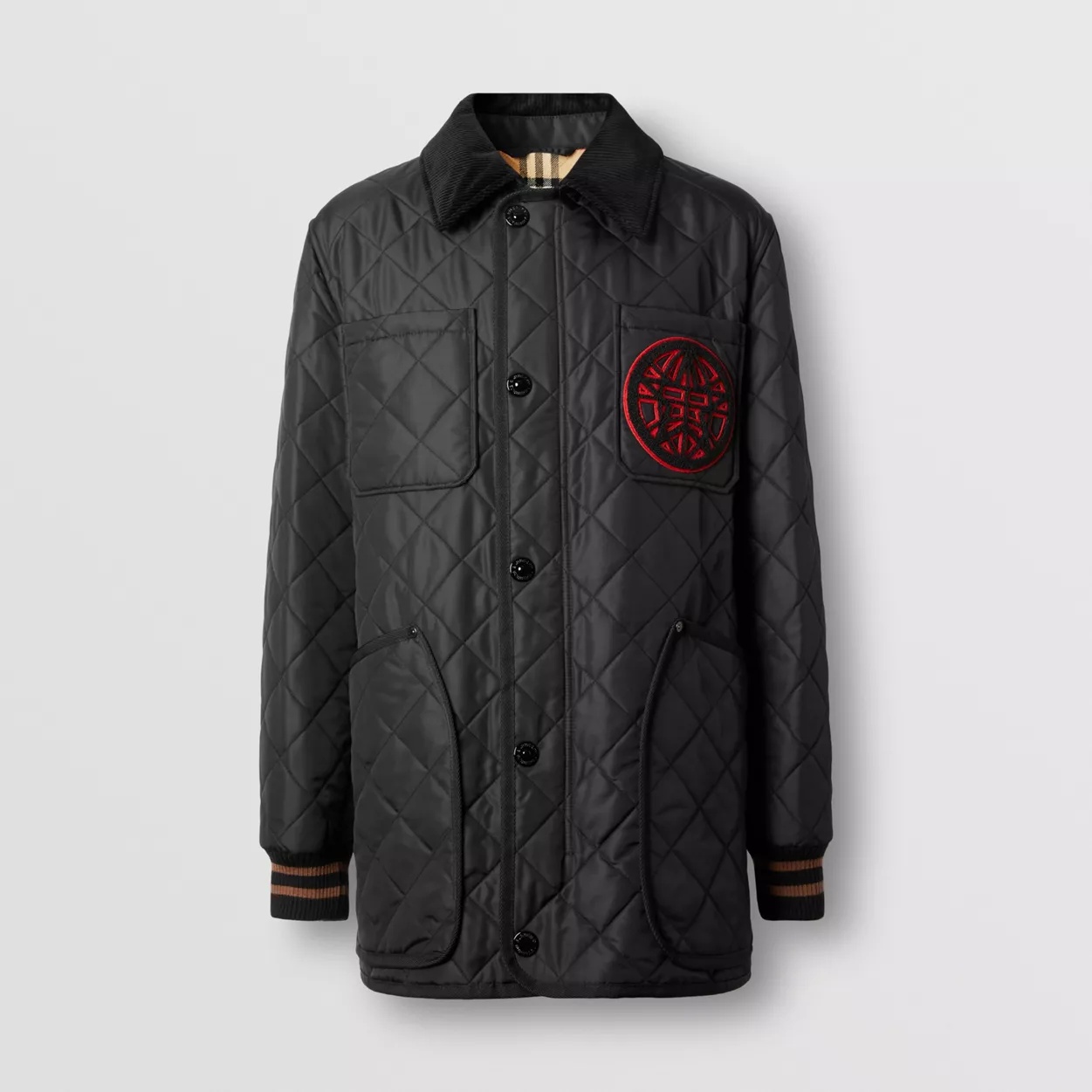 Varsity Graphic Diamond Quilted Barn Jacket - 1