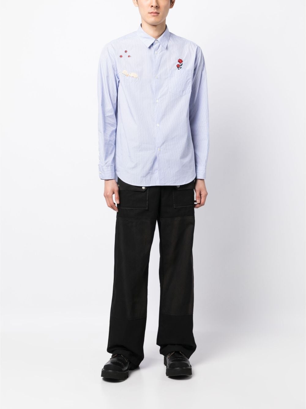 APPLIQUÉ-DETAIL STRIPED COTTON SHIRT - 2