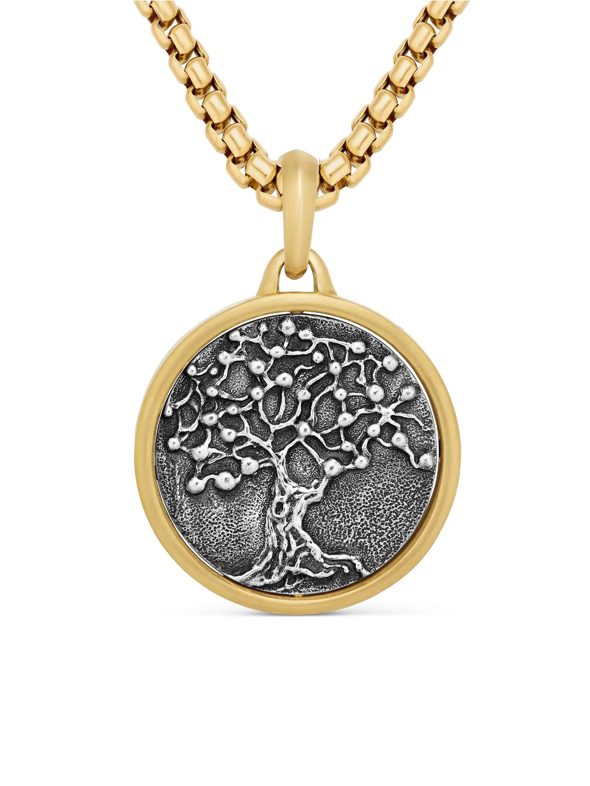 Men's Life and Death Duality Amulet in Sterling Silver with 18K Yellow Gold, 30MM - Silver - 1