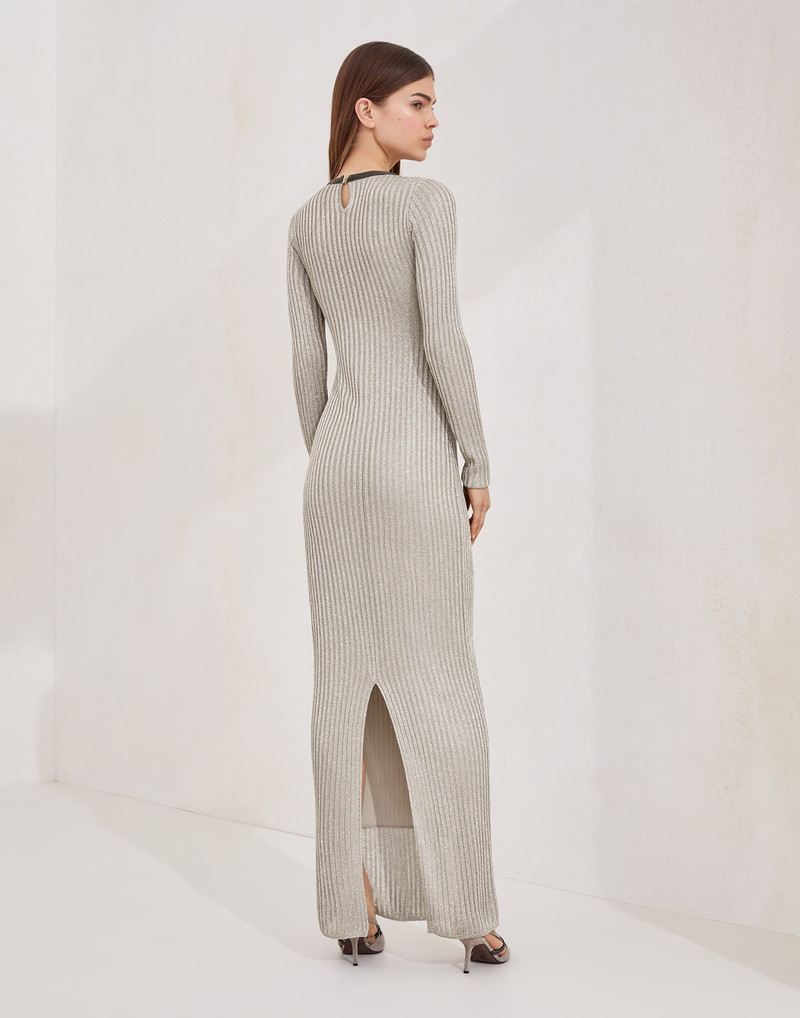 Brunello Cucinelli Sparkling rib knit dress with precious collar outlook