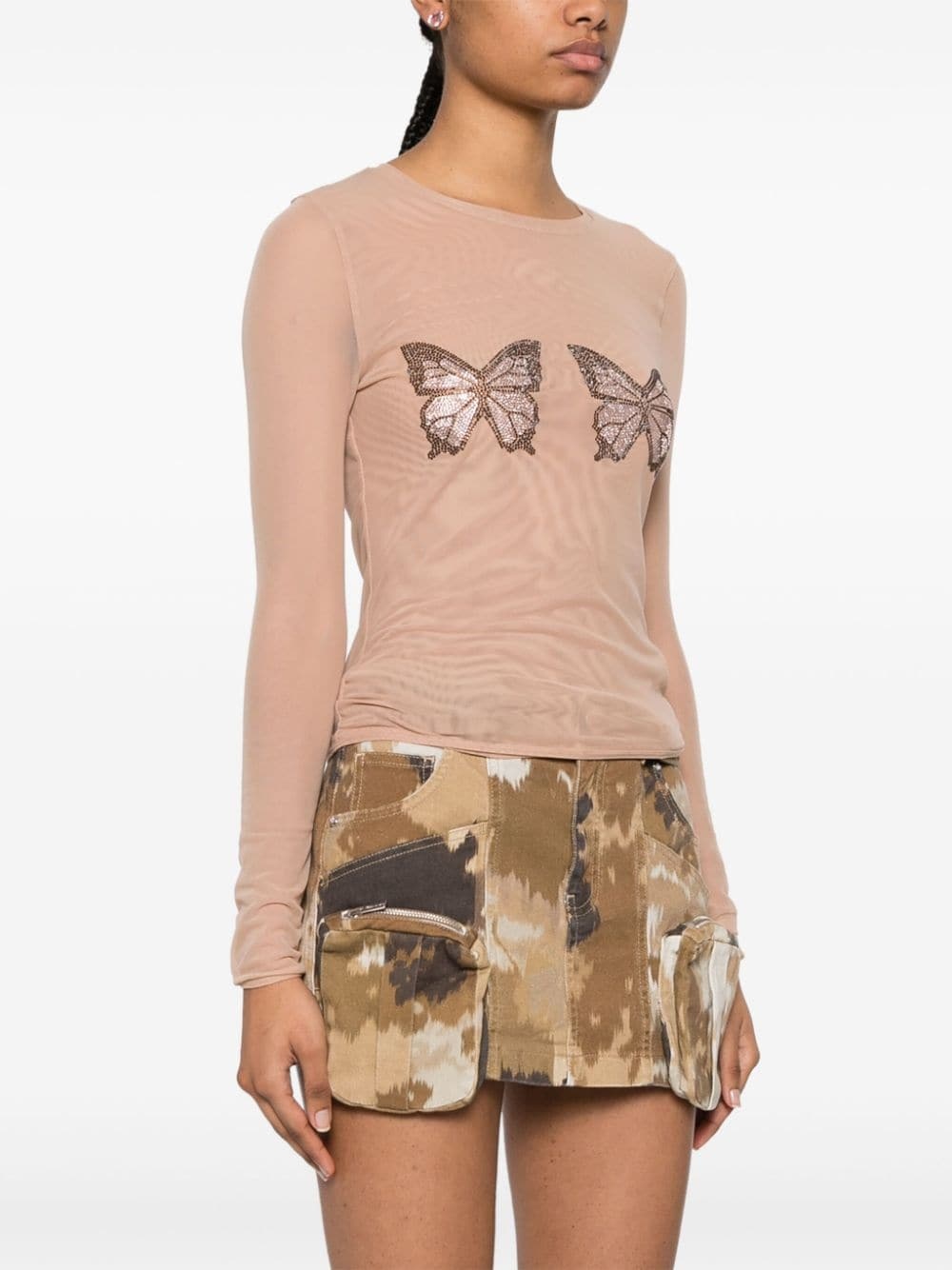 crystal-butterfly tulle T-shirt - 3