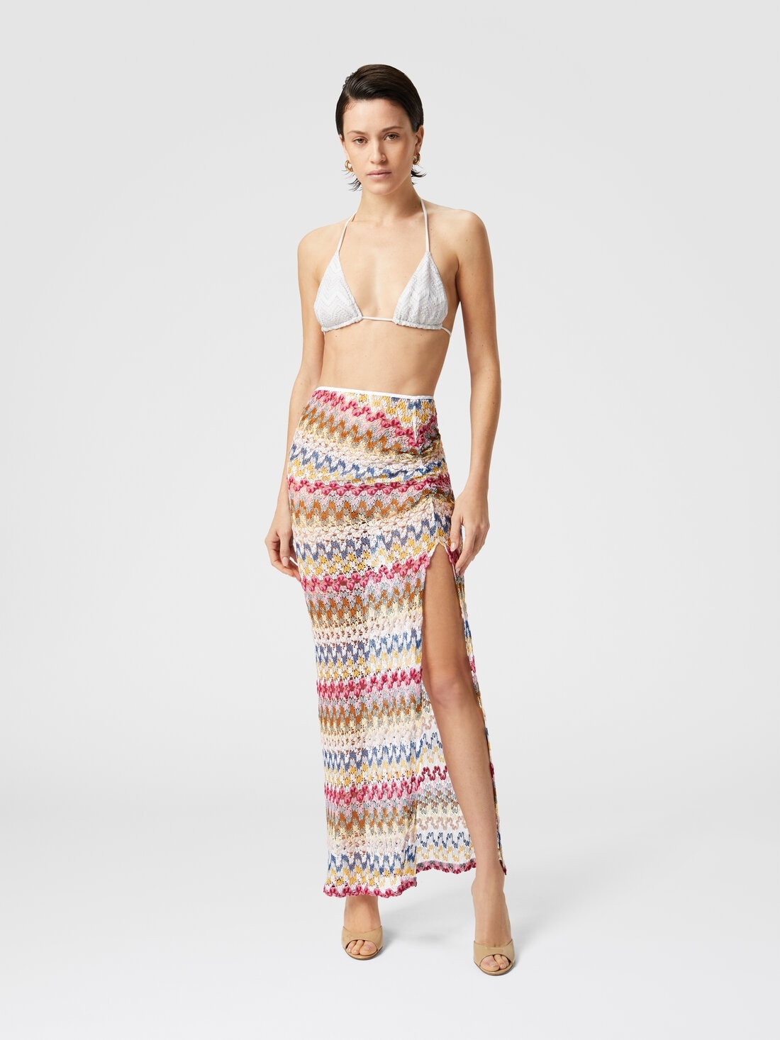 Long skirt in lamé viscose lace with gathers - 2